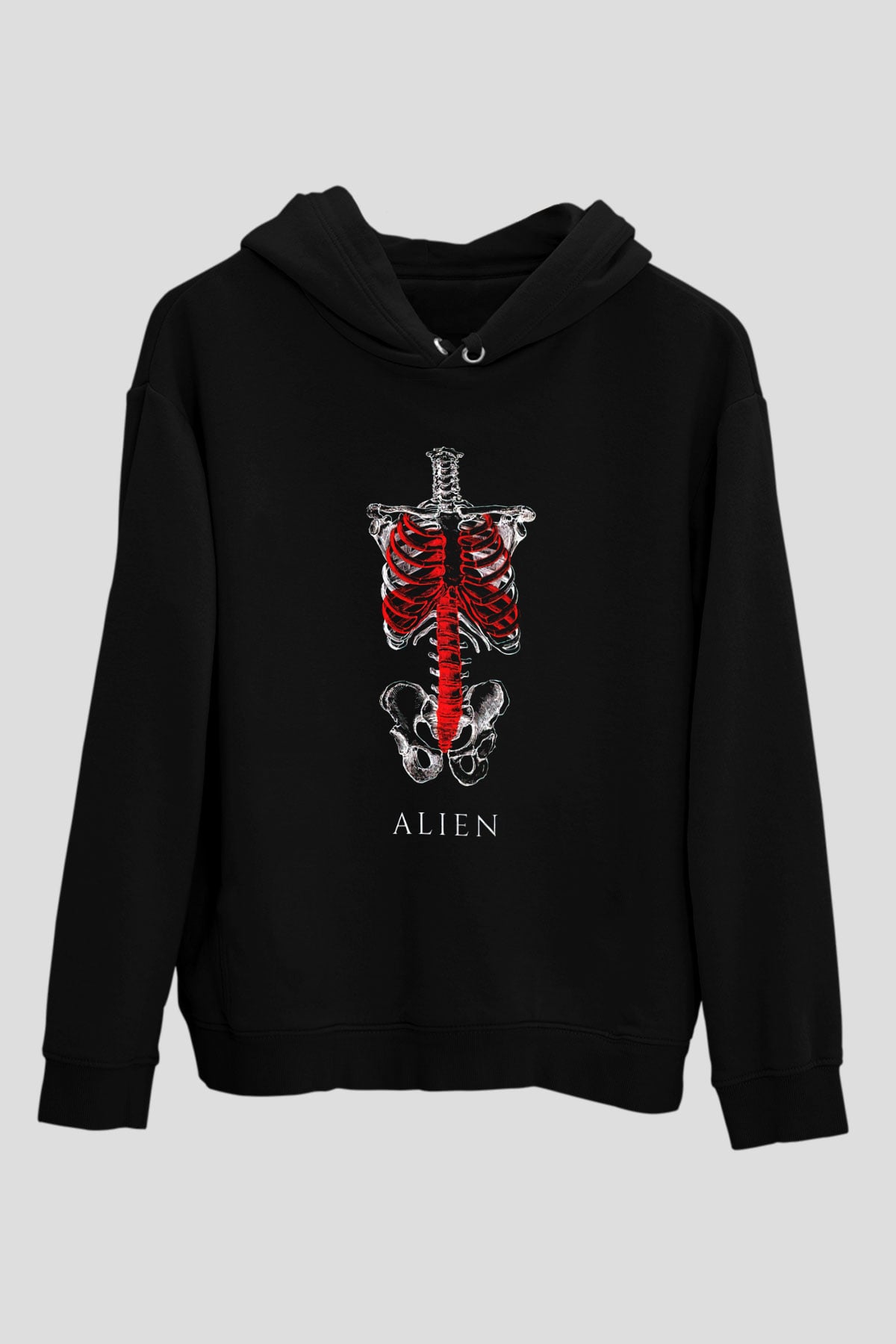 Alien Siyah Unisex Kapüşonlu Sweatshirt