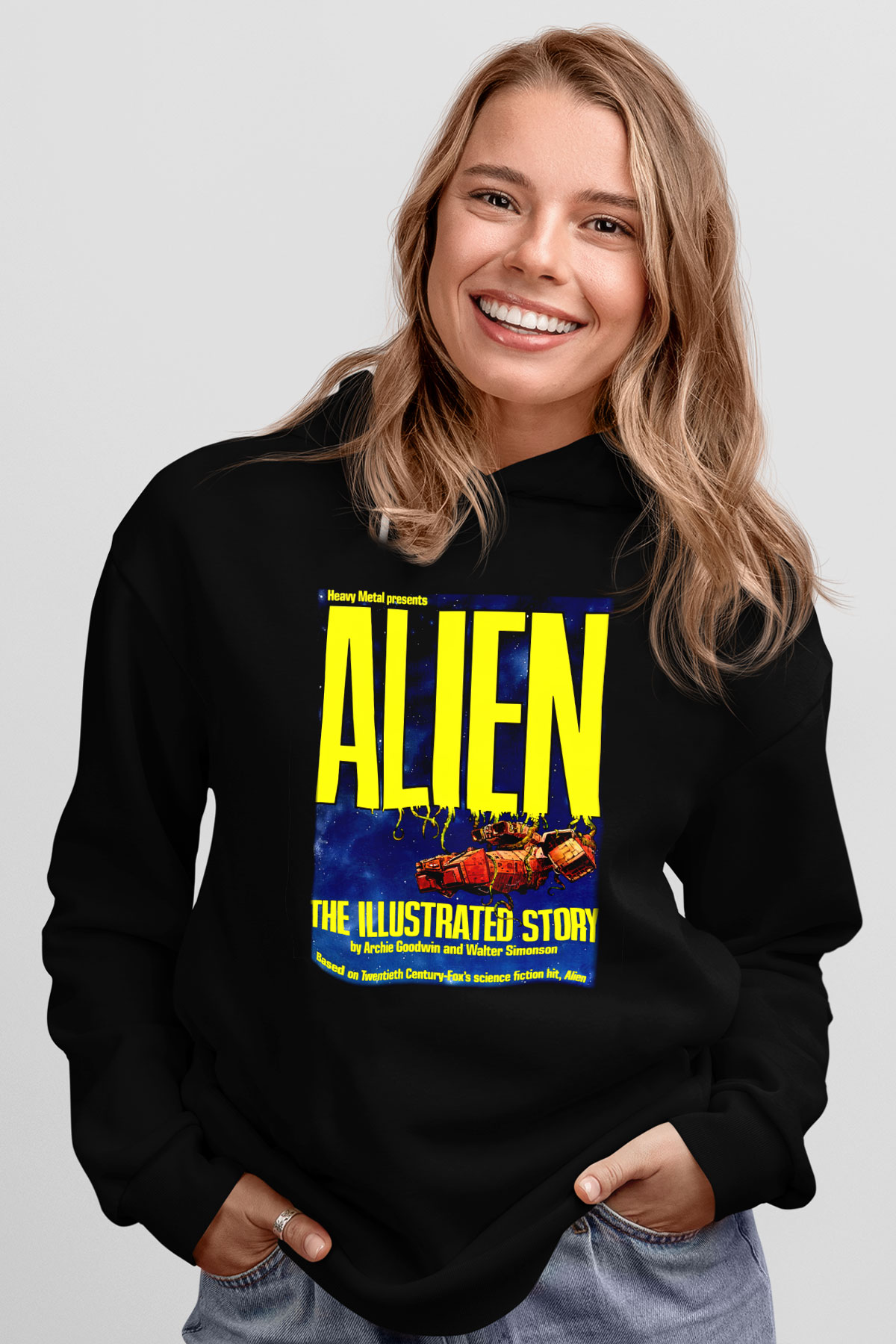 Alien Siyah Unisex Kapüşonlu Sweatshirt