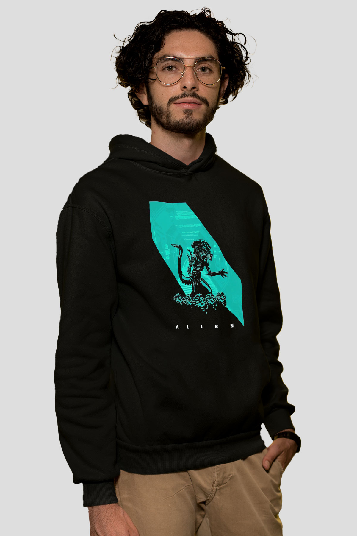Alien Siyah Unisex Kapüşonlu Sweatshirt