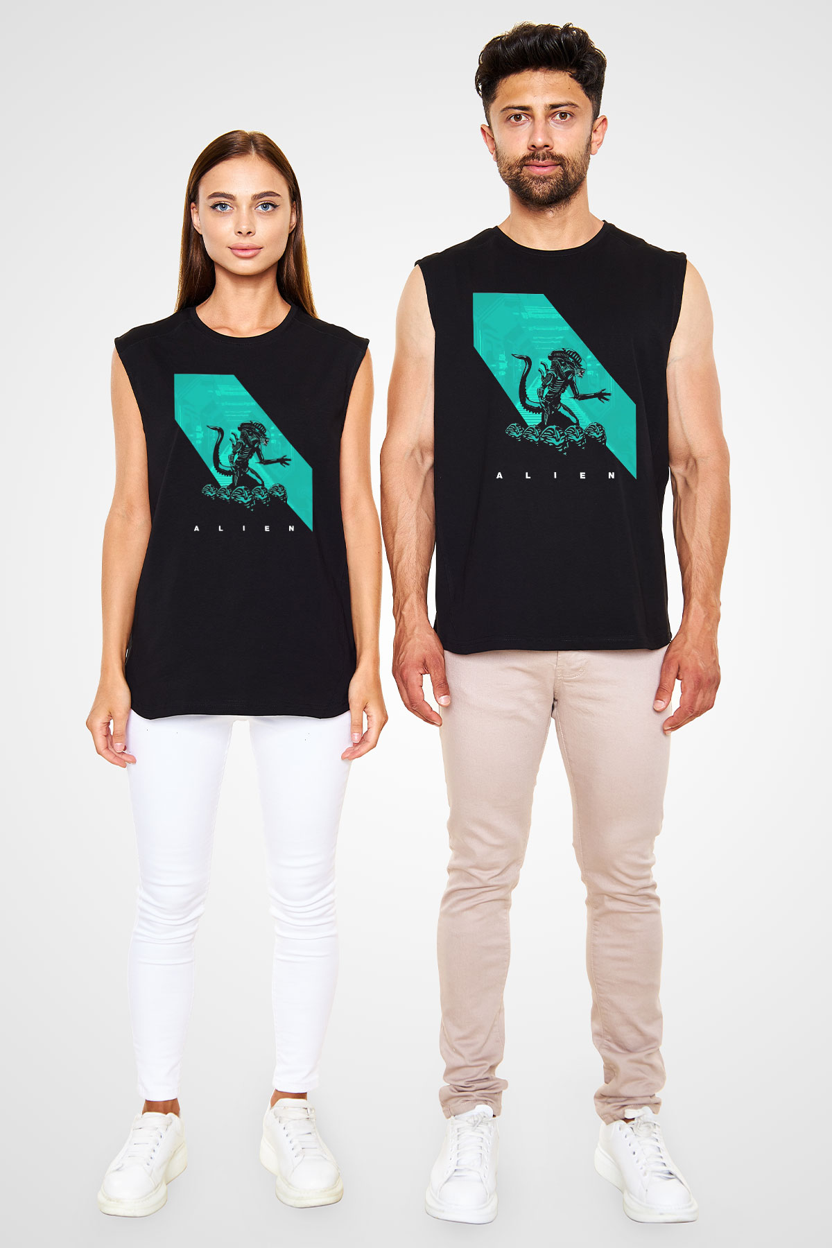 Alien Siyah Unisex Kolsuz Tişört