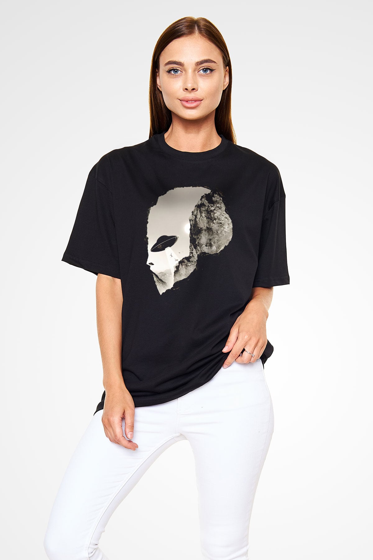 Alien Siyah Unisex Oversize Tişört T-Shirt