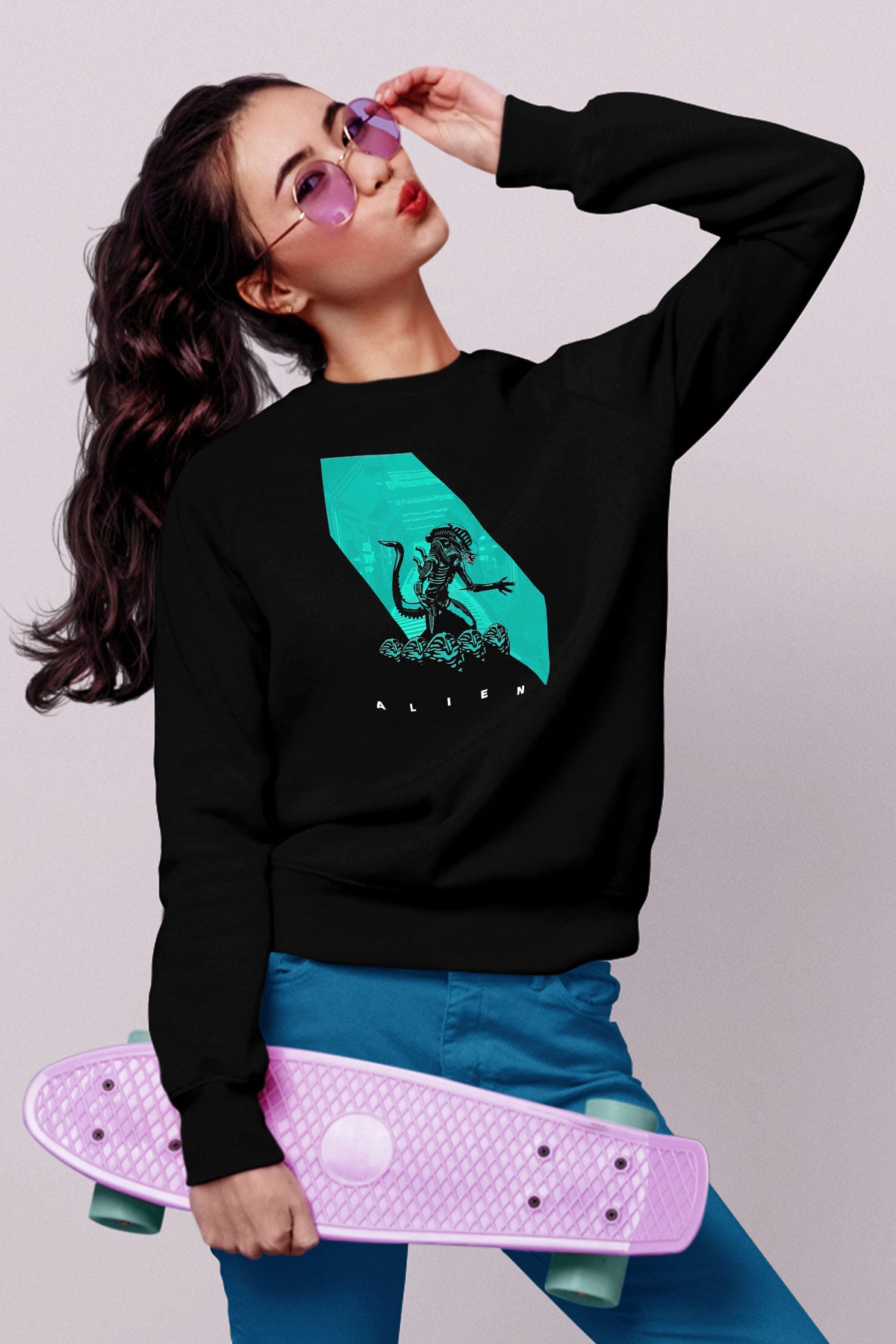 Alien Siyah Unisex Sweatshirt