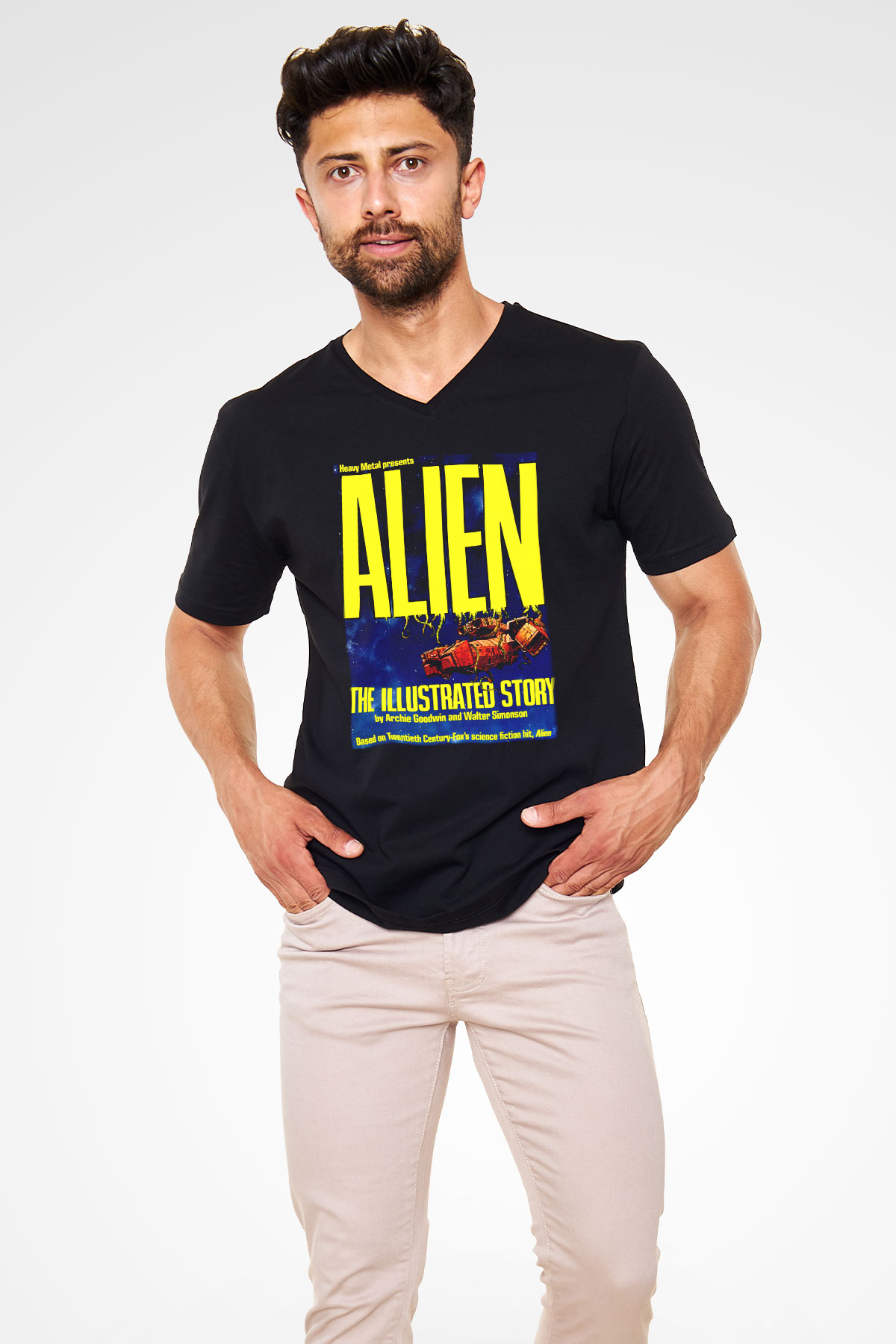 Alien Siyah Unisex V Yaka Tişört