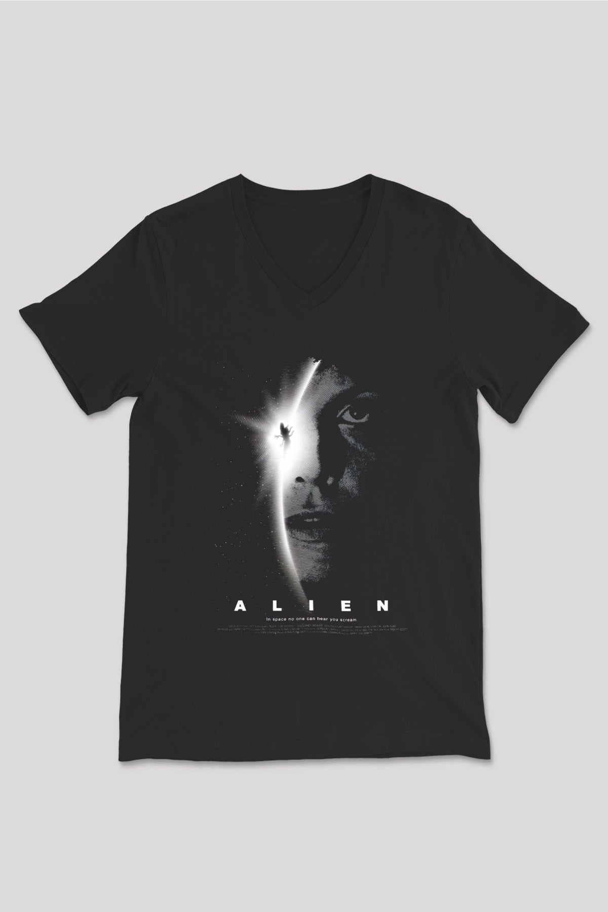 Alien Siyah Unisex V Yaka Tişört