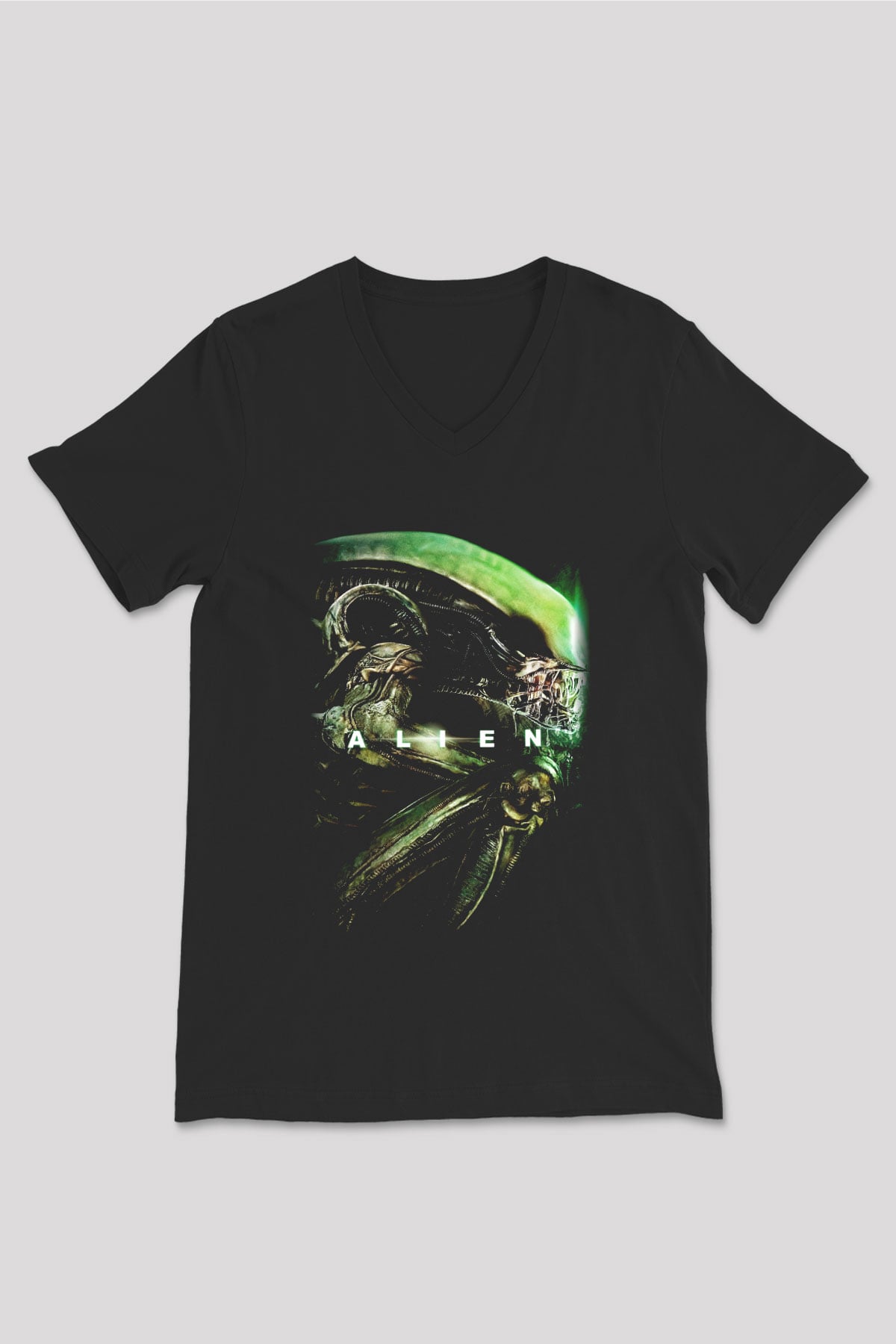 Alien Siyah Unisex V Yaka Tişört T-Shirt