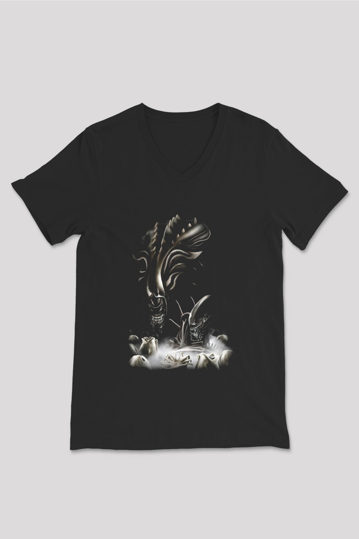 Alien Siyah Unisex V Yaka Tişört T-Shirt