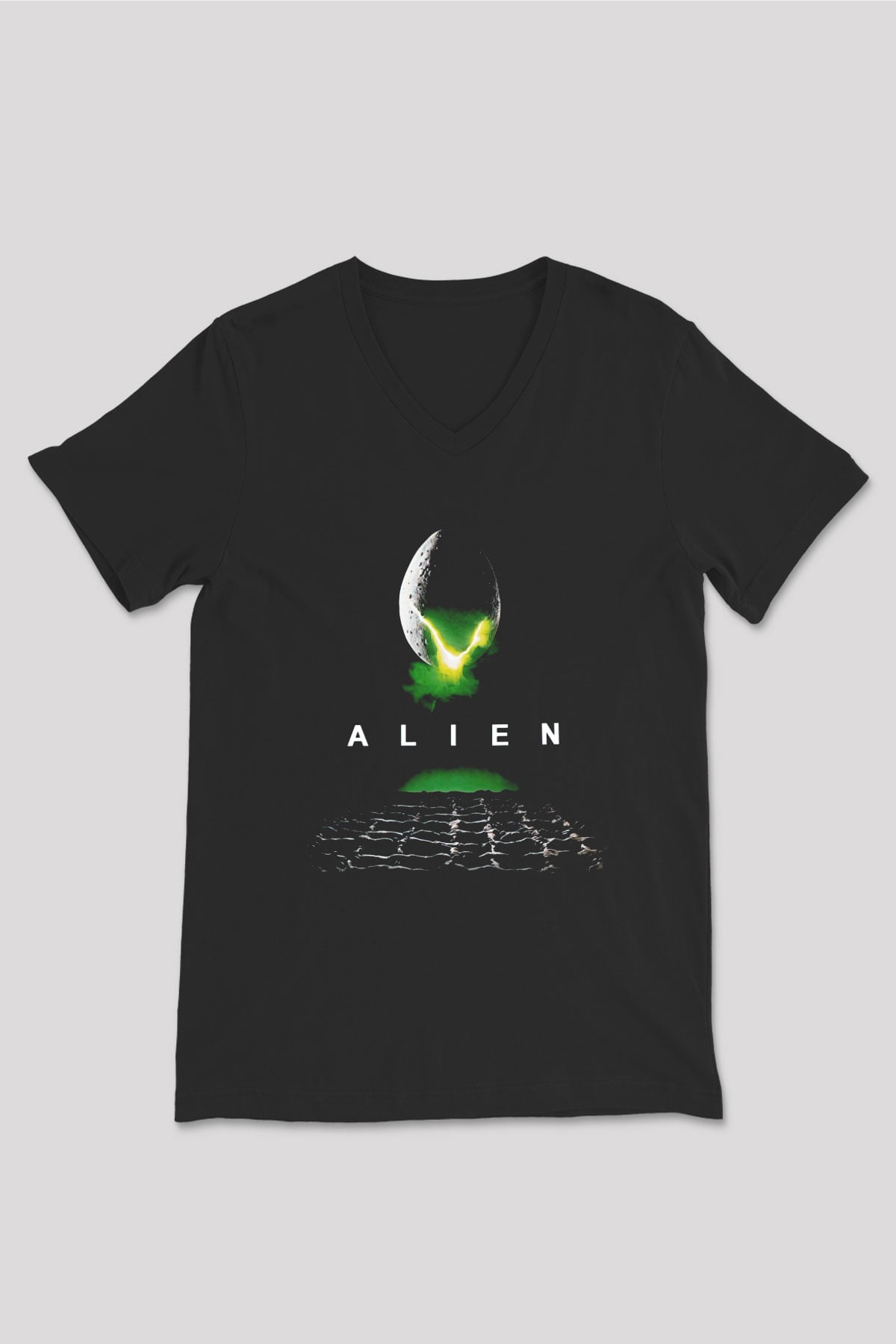 Alien Siyah Unisex V Yaka Tişört T-Shirt