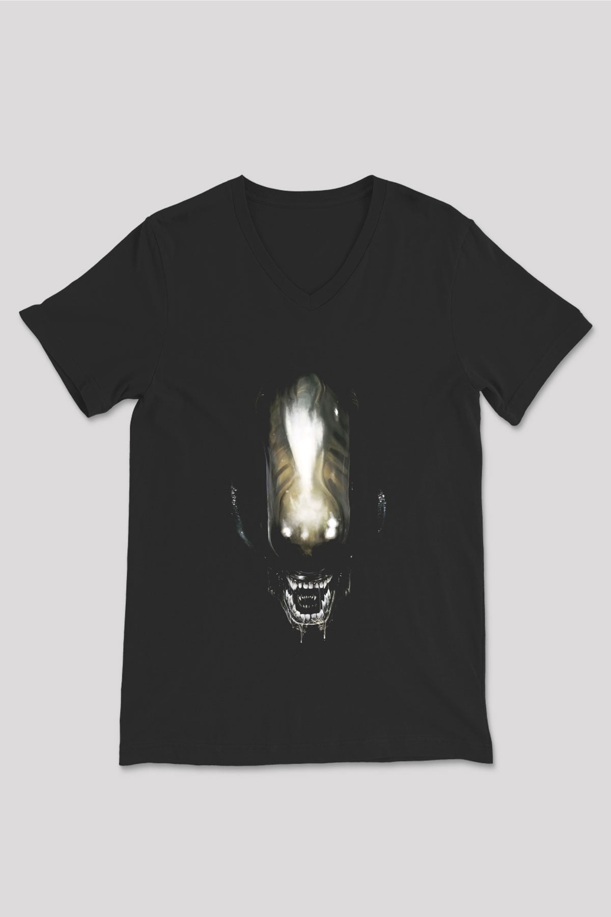 Alien Siyah Unisex V Yaka Tişört T-Shirt
