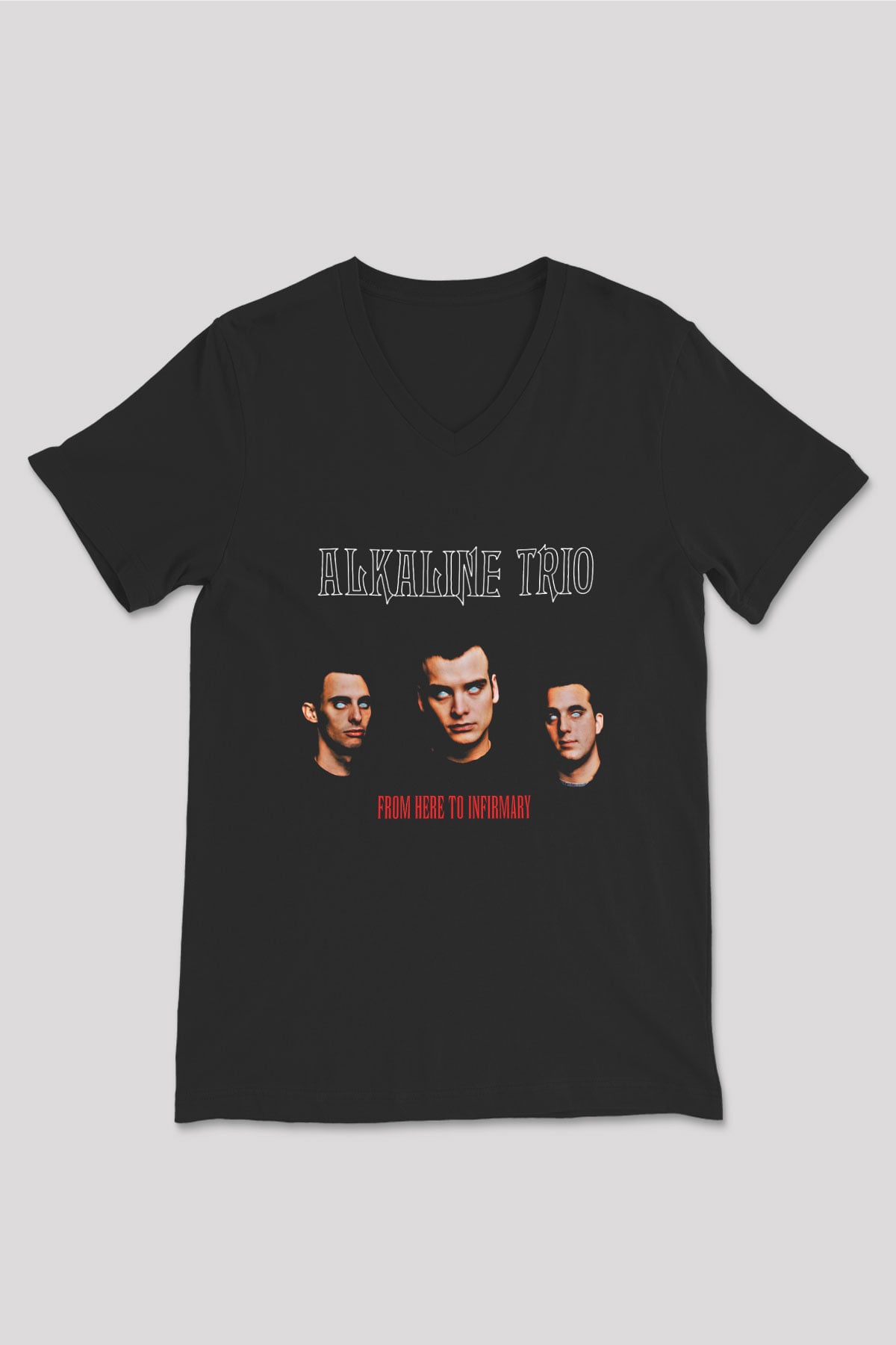 Alkaline Trio Baskılı Unisex Siyah V Yaka Tişört