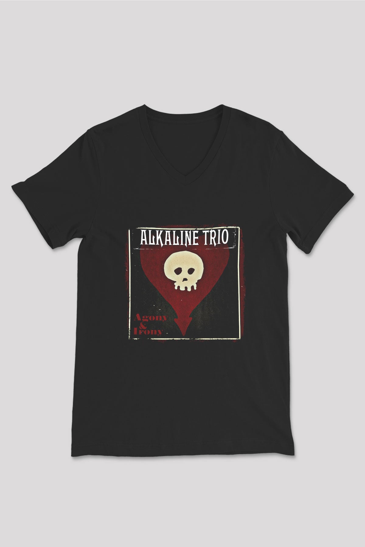 Alkaline Trio Baskılı Unisex Siyah V Yaka Tişört