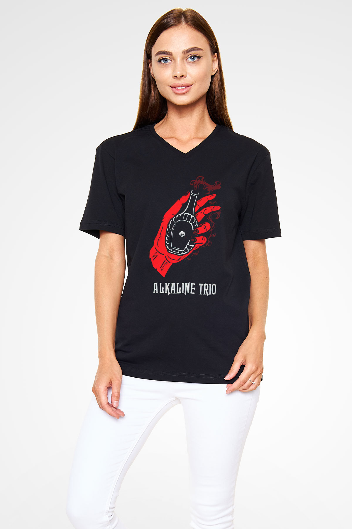 Alkaline Trio Siyah Unisex V Yaka Tişört