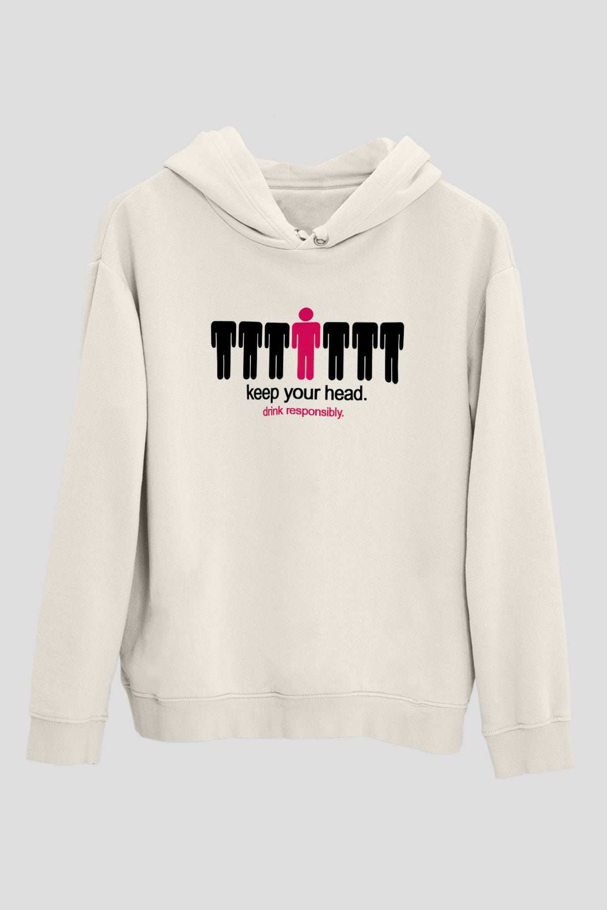 Alkol Beyaz Unisex Kapşonlu Sweatshirt