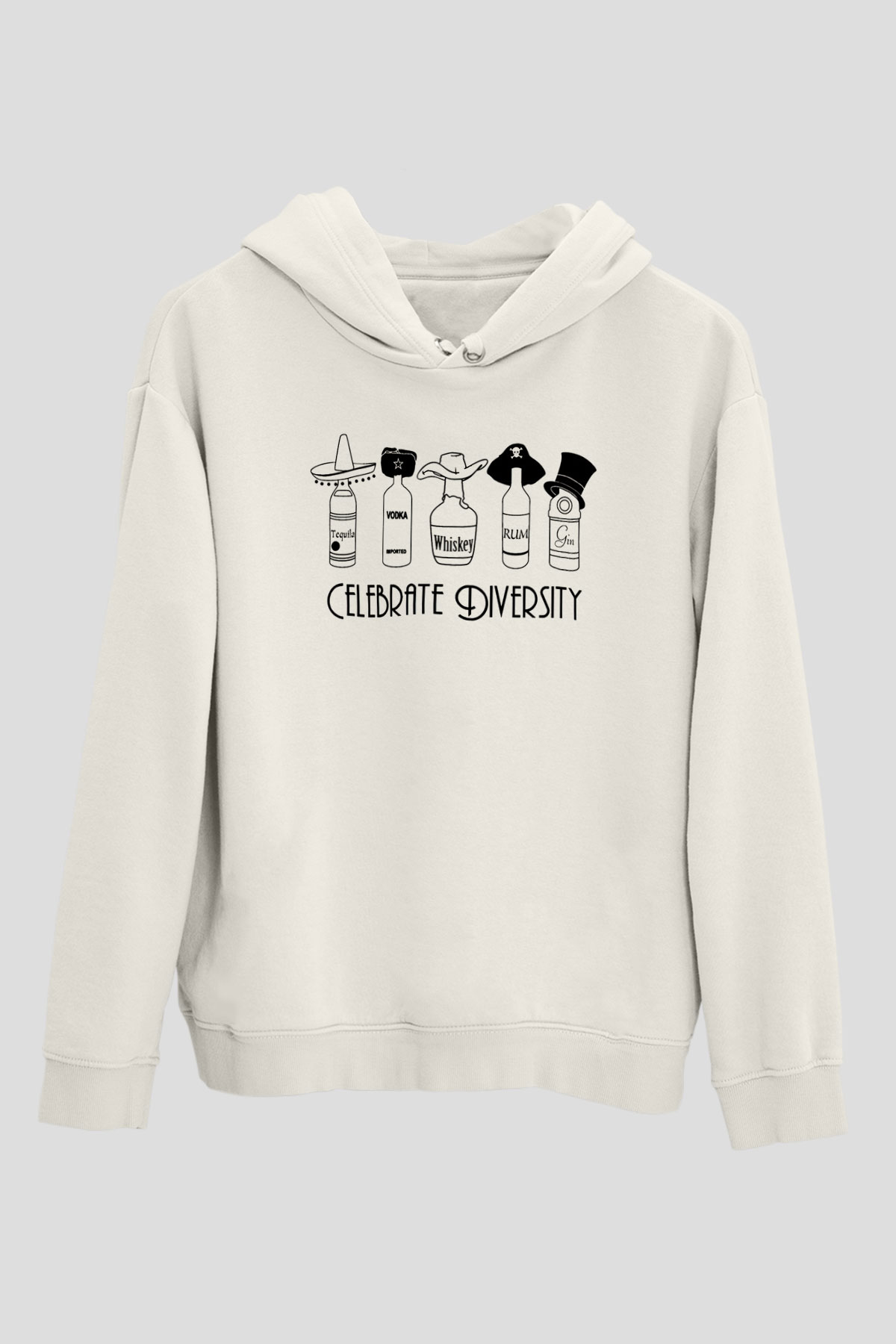 Alkol Beyaz Unisex Kapşonlu Sweatshirt