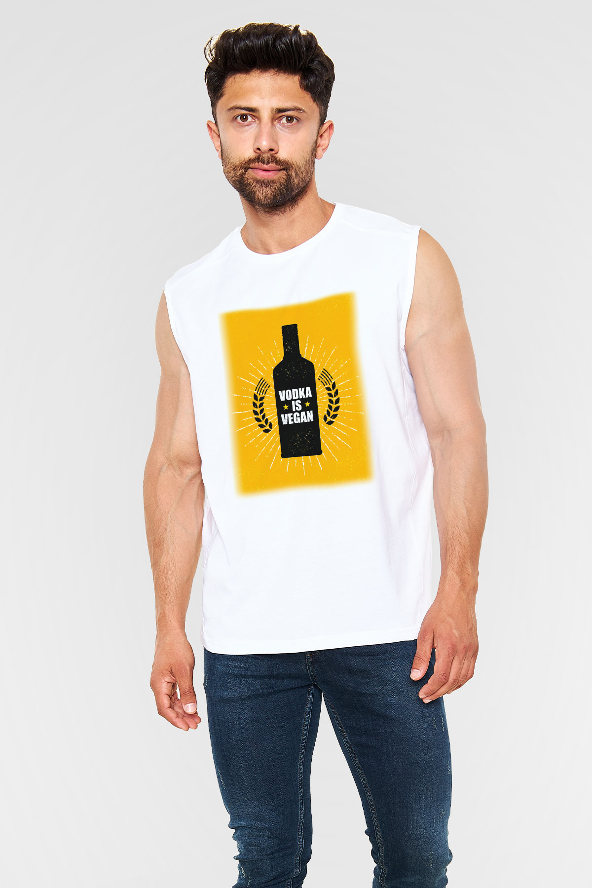 Alkol Beyaz Unisex Kolsuz Tişört