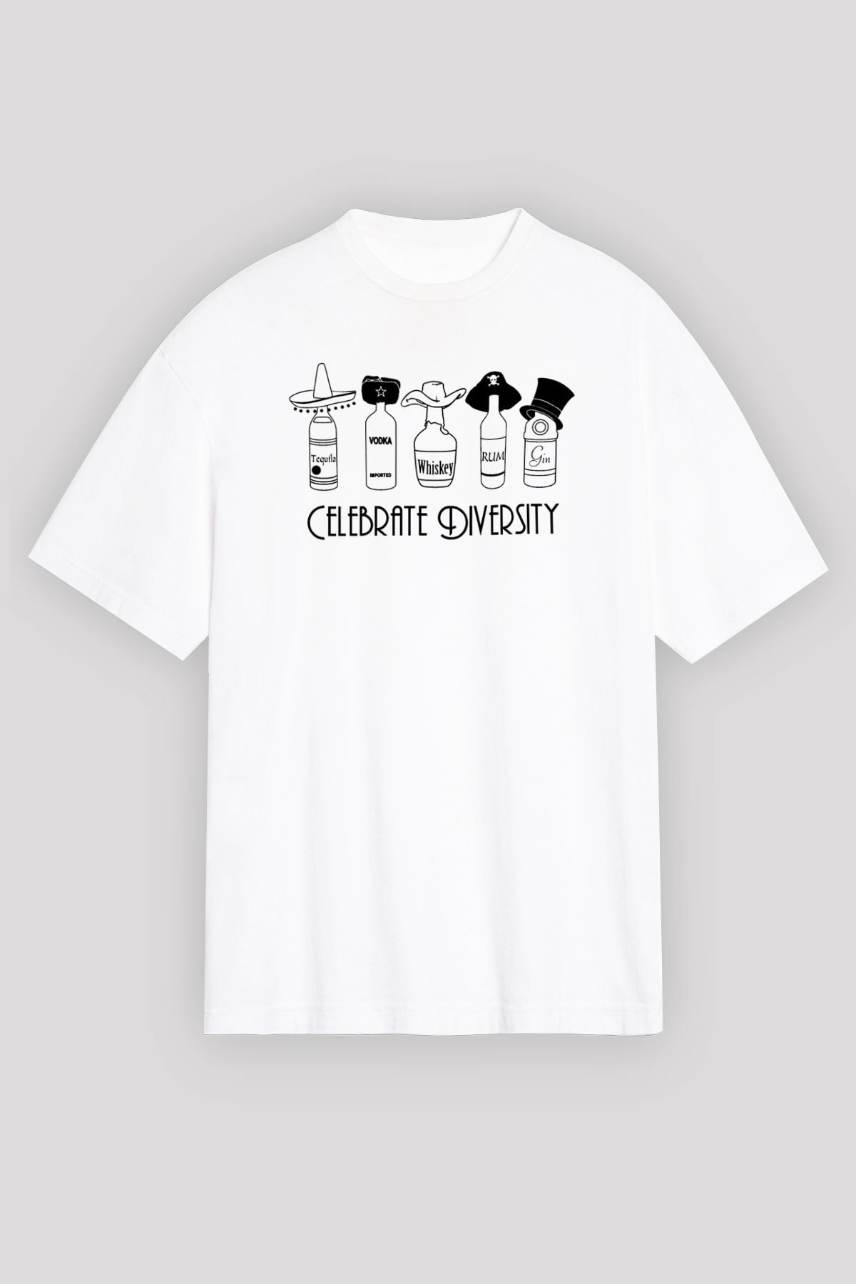 Alkol Beyaz Unisex Oversize Tişört T-Shirt