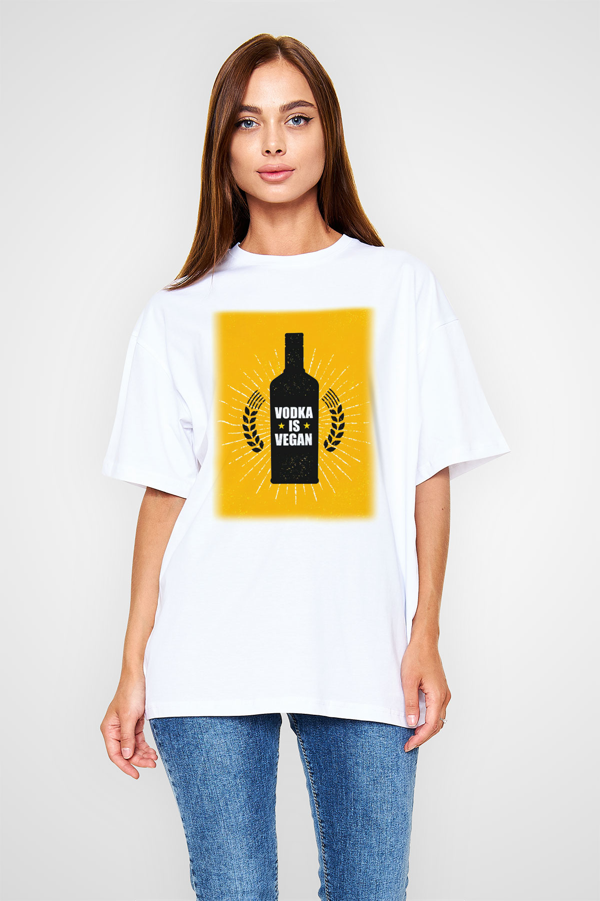 Alkol Beyaz Unisex Oversize Tişört T-Shirt
