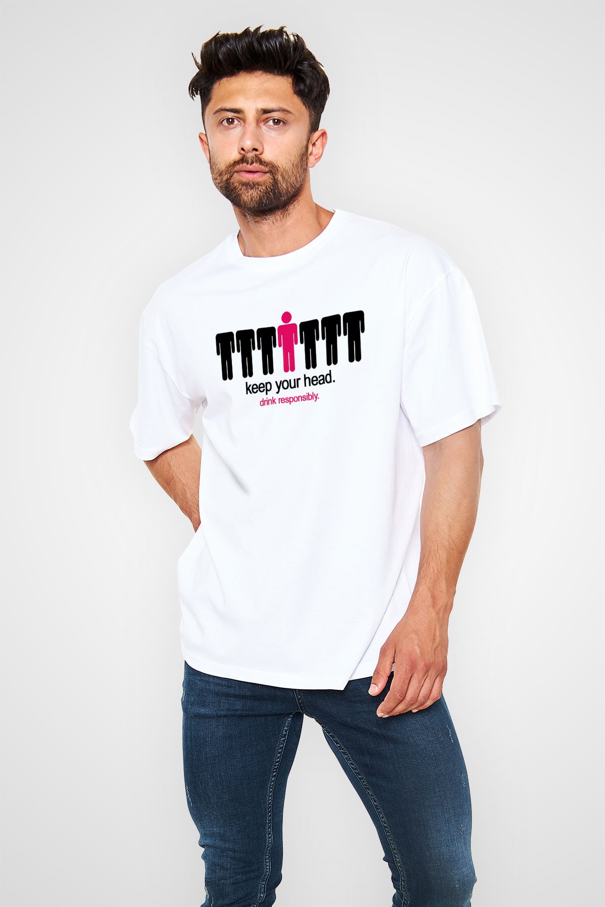 Alkol Beyaz Unisex Oversize Tişört T-Shirt