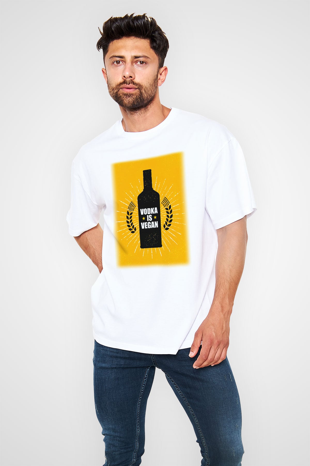 Alkol Beyaz Unisex Oversize Tişört T-Shirt