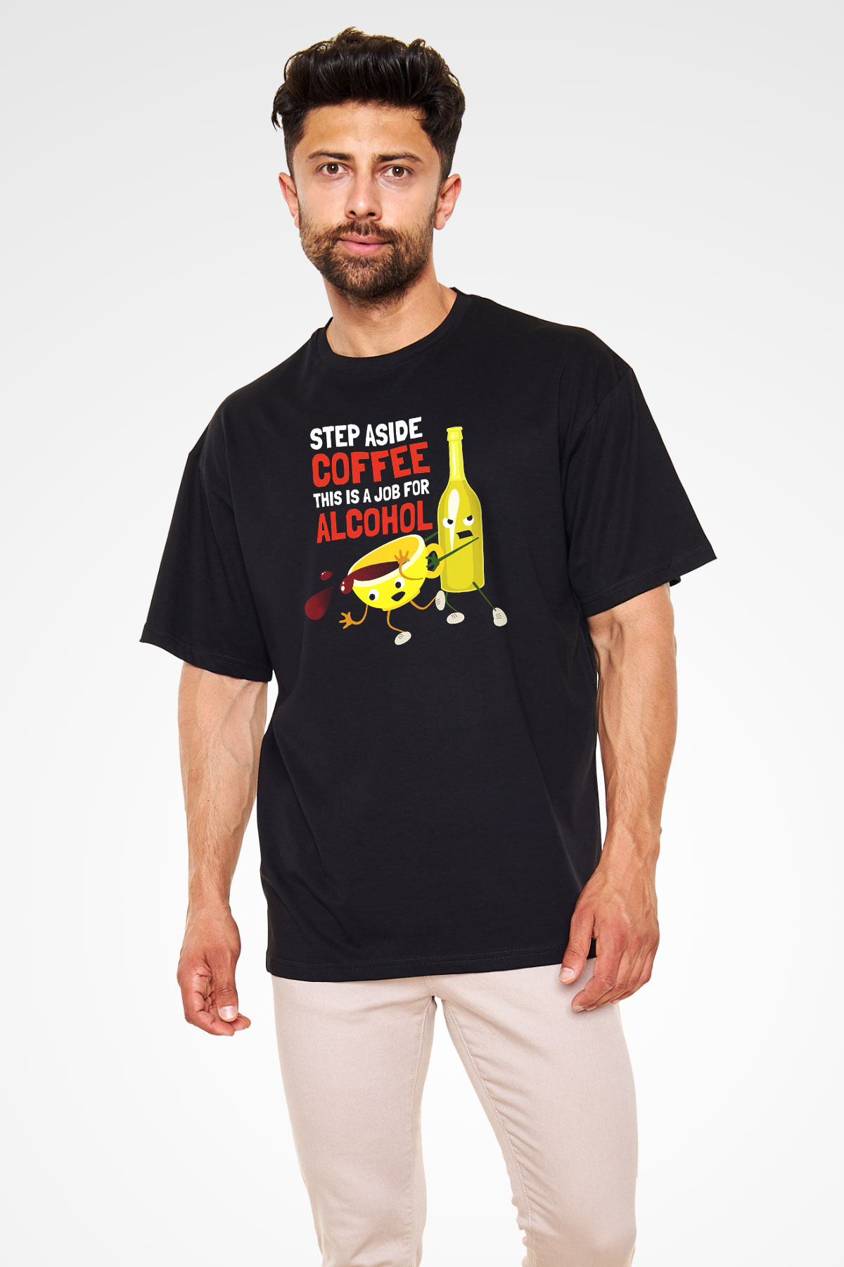 Alkol Siyah Unisex Oversize Tişört T-Shirt