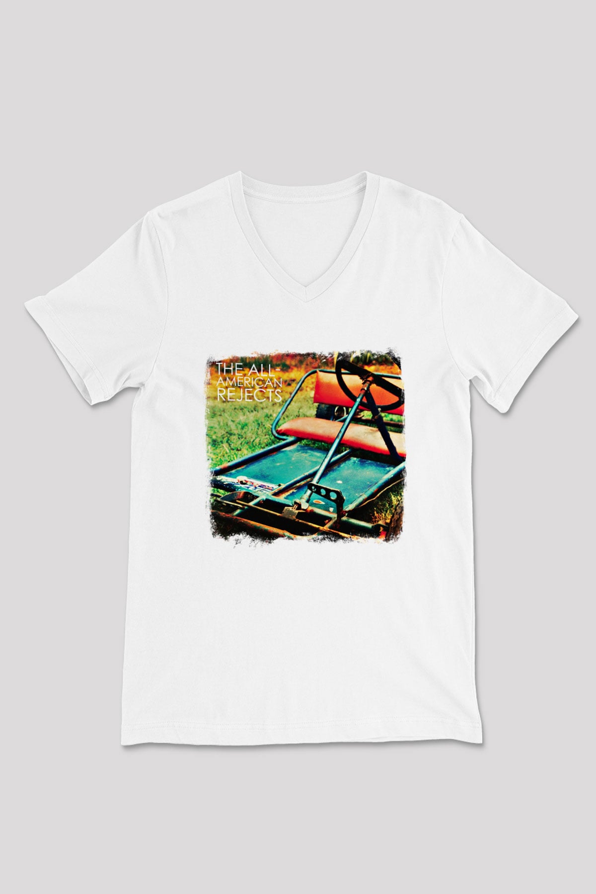 All-American Rejects Baskılı Unisex Beyaz V Yaka Tişört