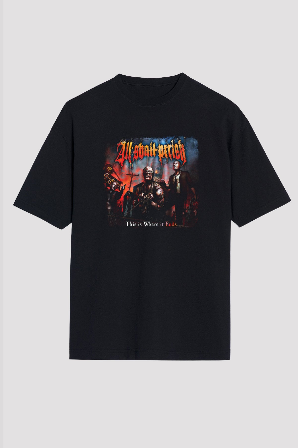 All Shall Perish Baskılı Unisex Siyah Oversize Tişört