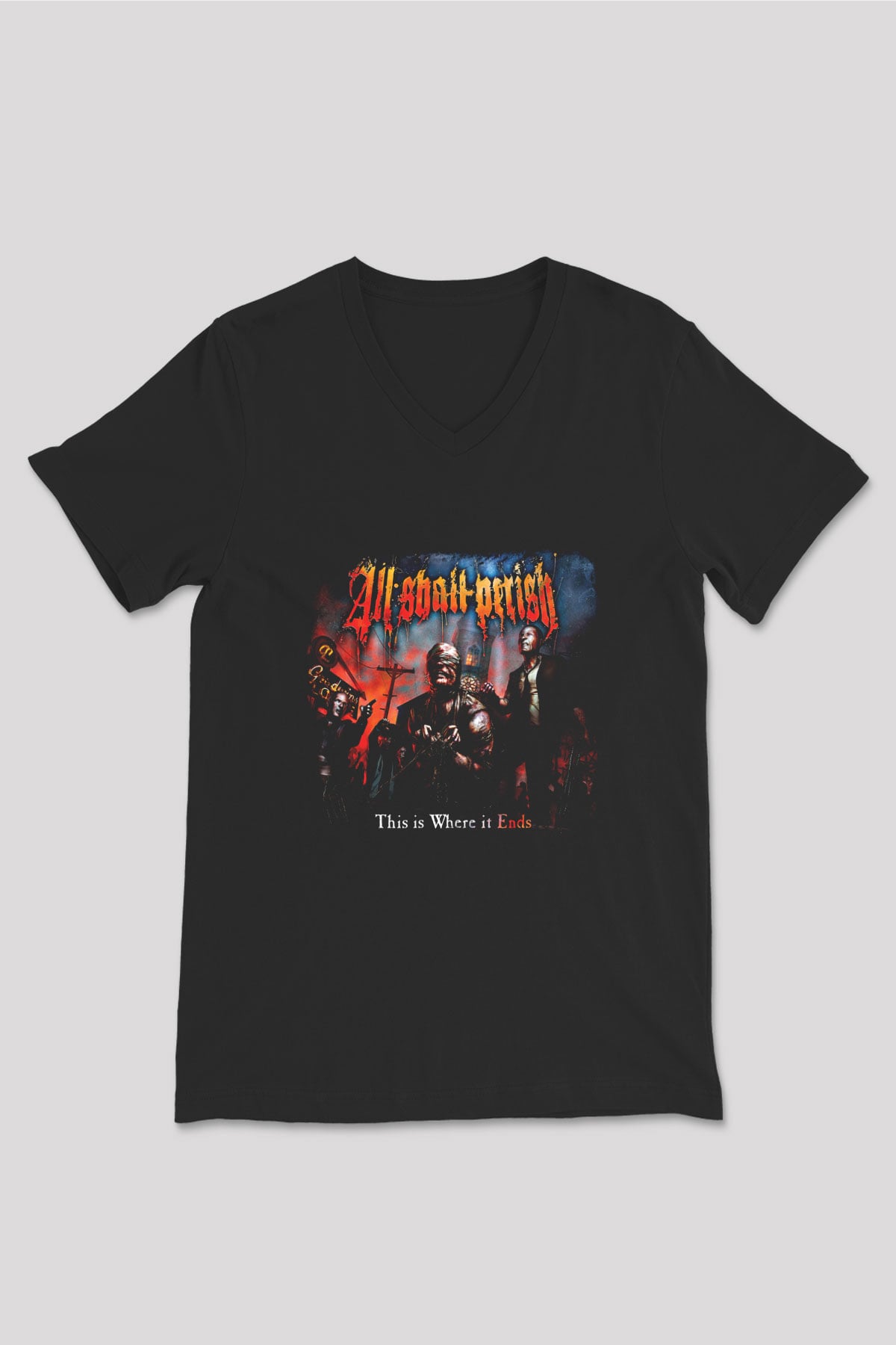 All Shall Perish Baskılı Unisex Siyah V Yaka Tişört