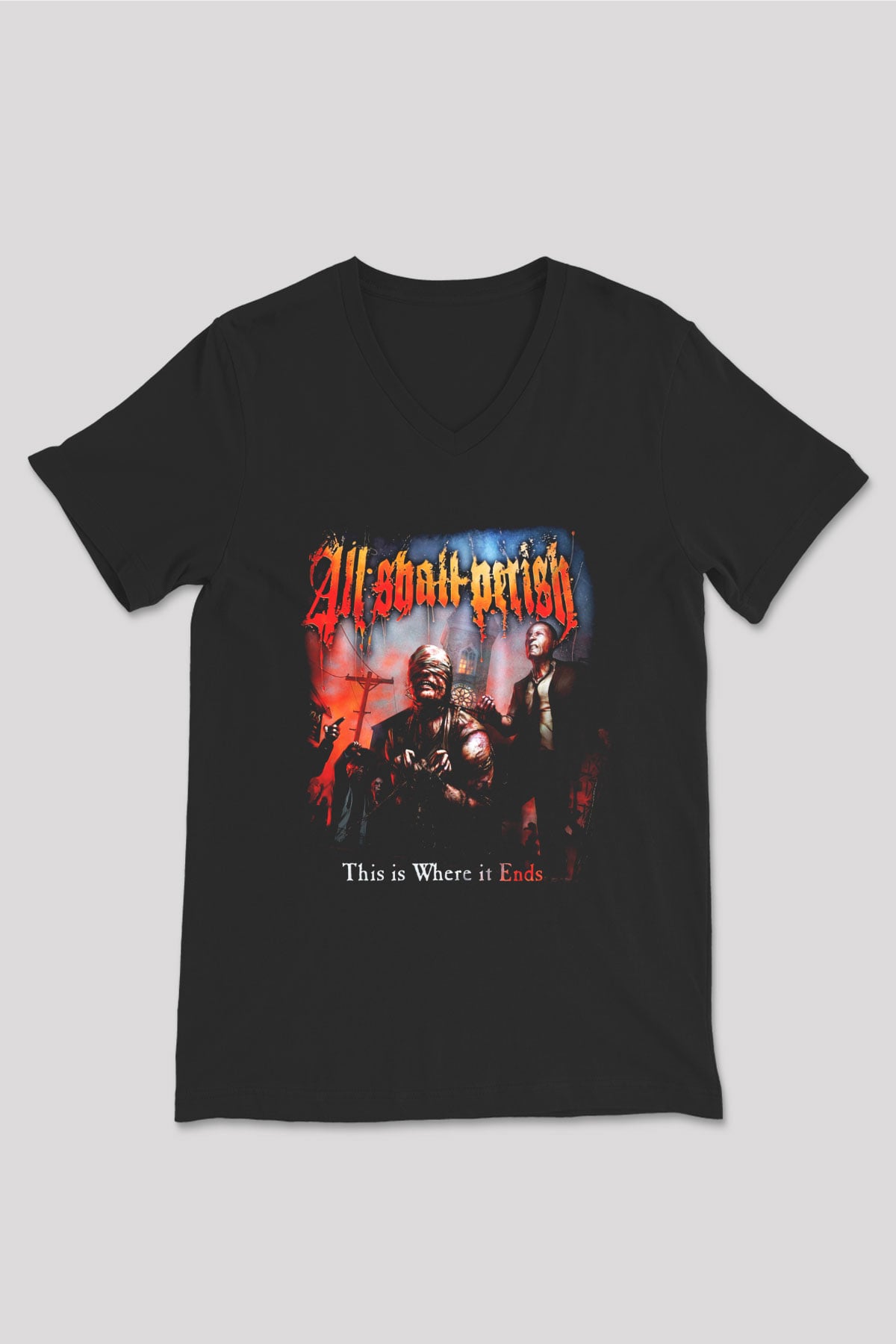 All Shall Perish Siyah Unisex V Yaka Tişört T-Shirt