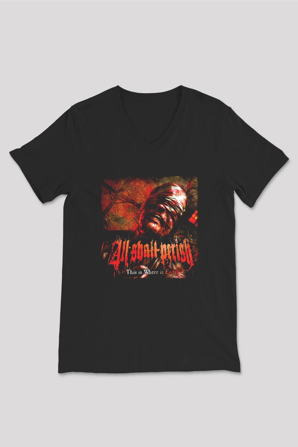 All Shall Perish Siyah Unisex V Yaka Tişört T-Shirt