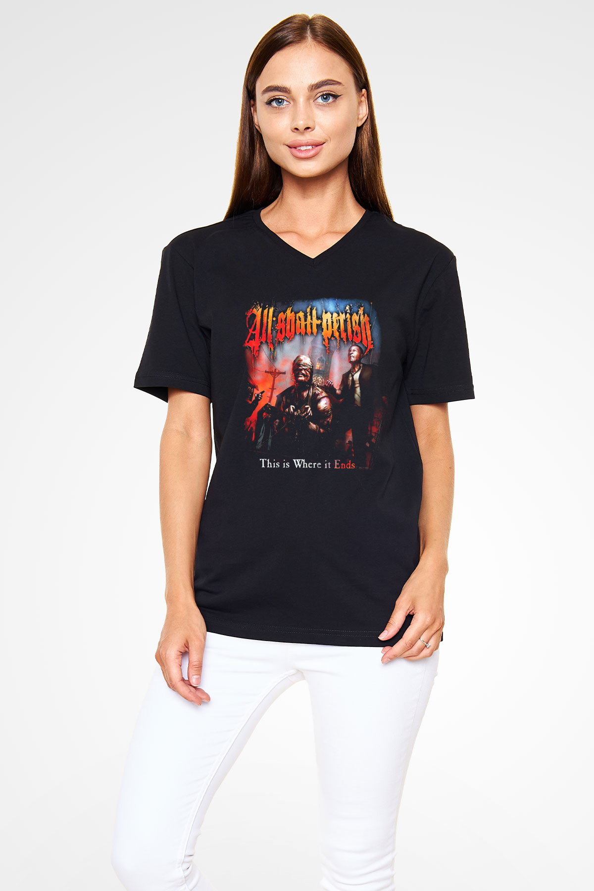 All Shall Perish Siyah Unisex V Yaka Tişört T-Shirt