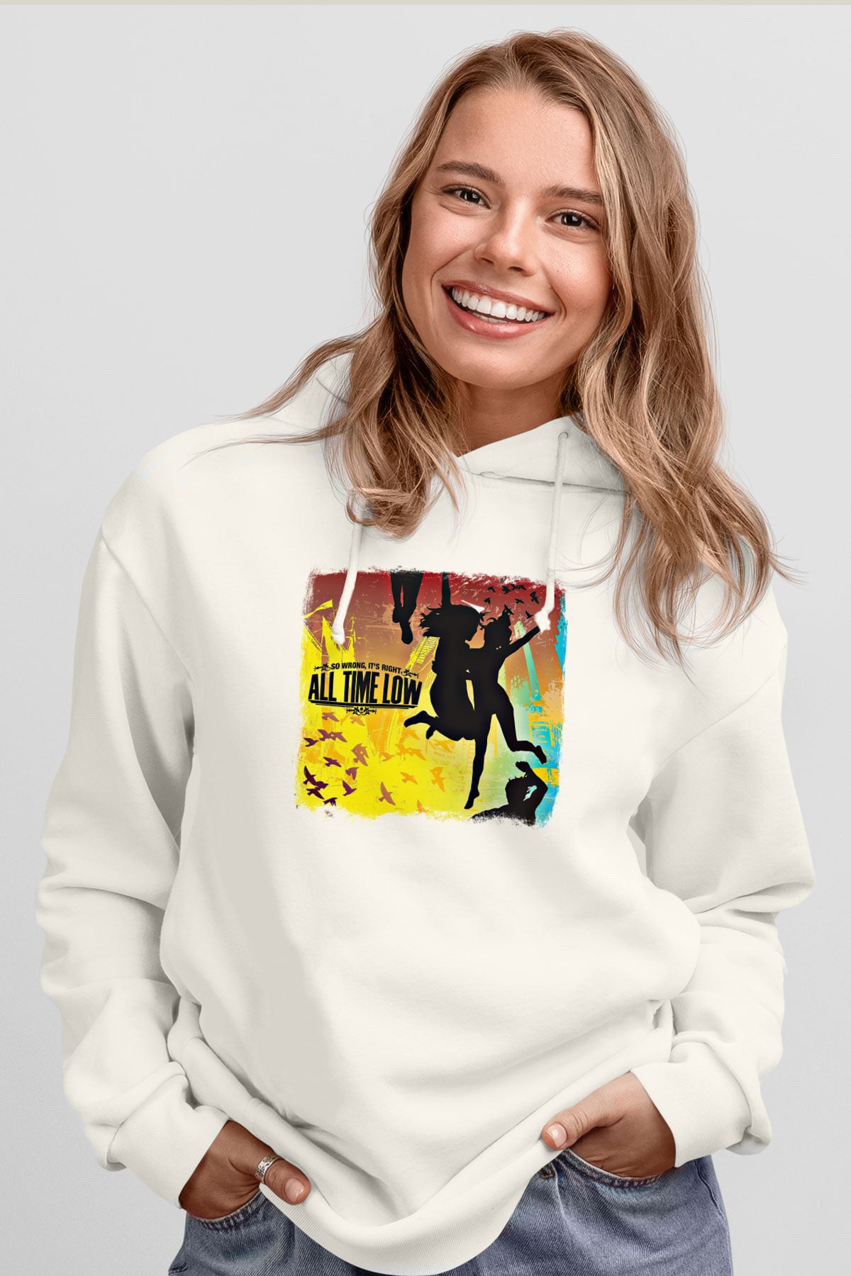 All Time Low Baskılı Unisex Beyaz Hoodie