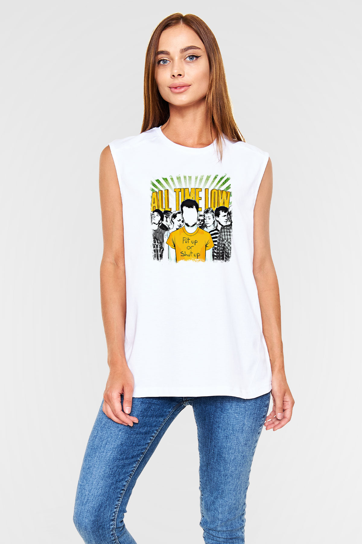 All Time Low Baskılı Unisex Beyaz Kolsuz Tişört