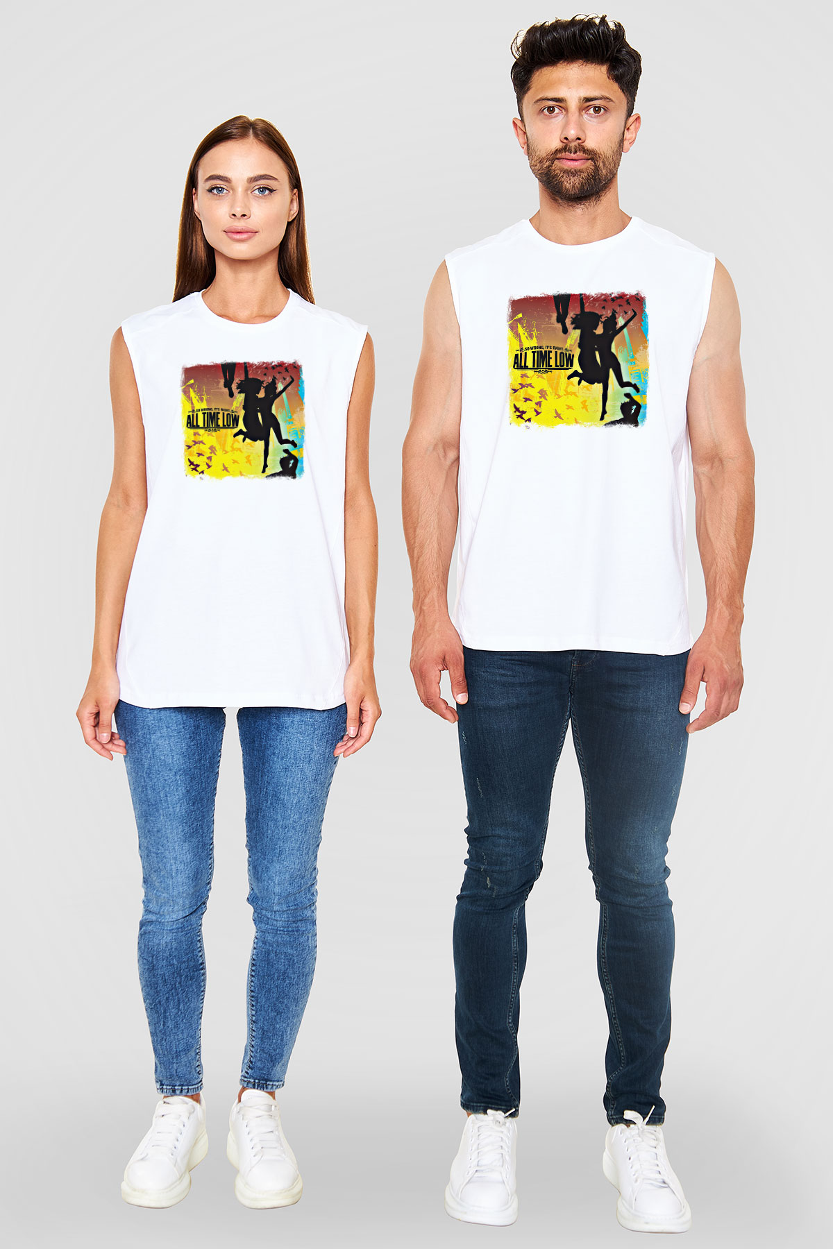 All Time Low Baskılı Unisex Beyaz Kolsuz Tişört