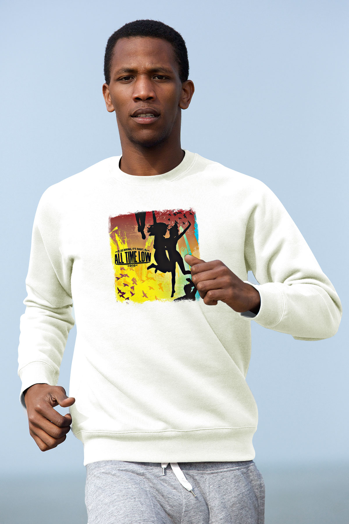 All Time Low Baskılı Unisex Beyaz Sweatshirt