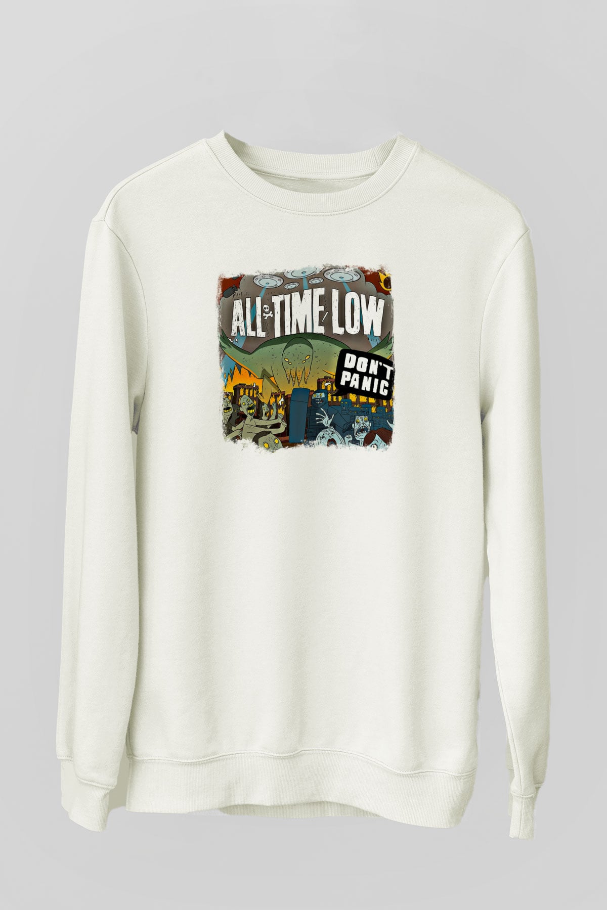 All Time Low Baskılı Unisex Beyaz Sweatshirt