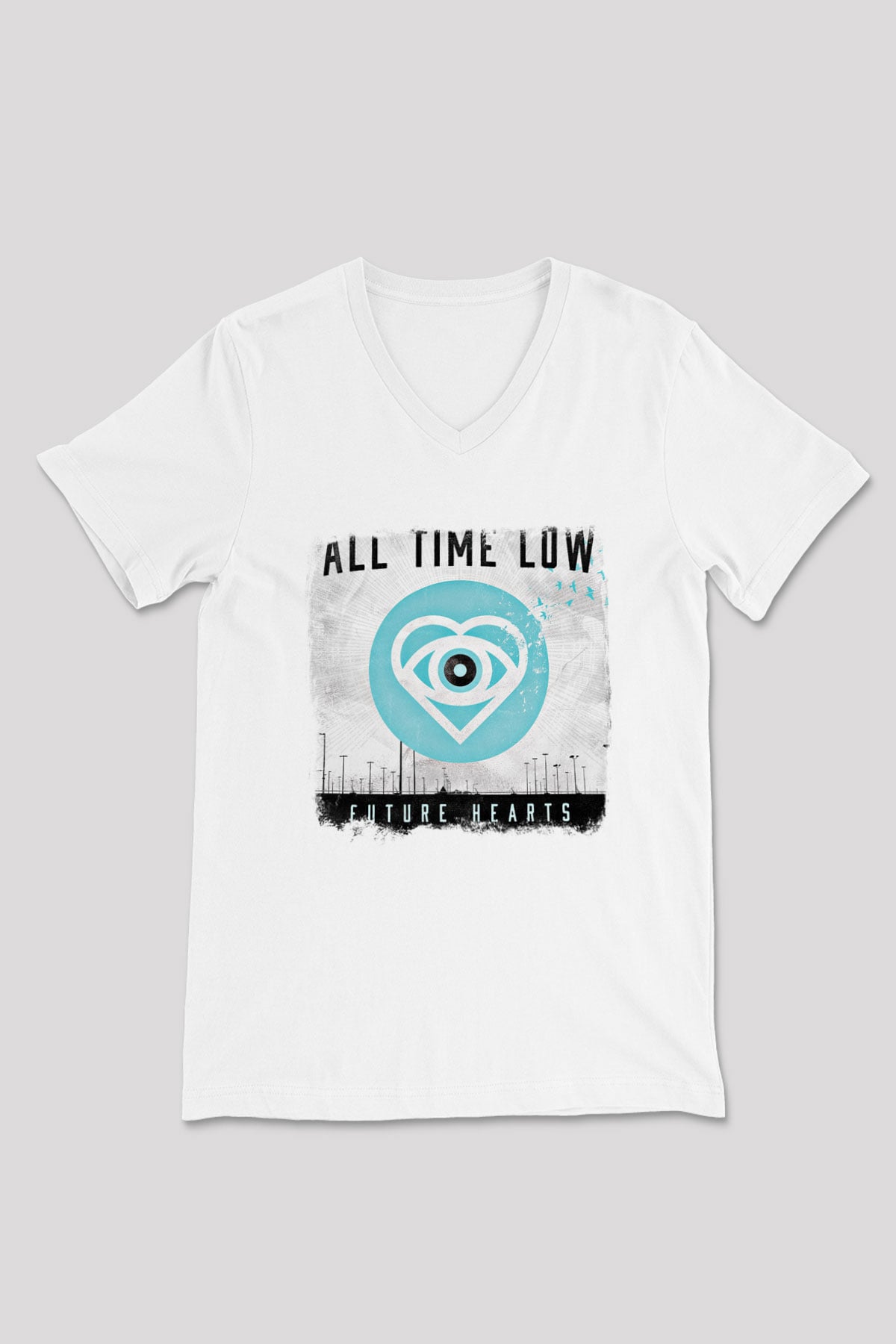 All Time Low Baskılı Unisex Beyaz V Yaka Tişört