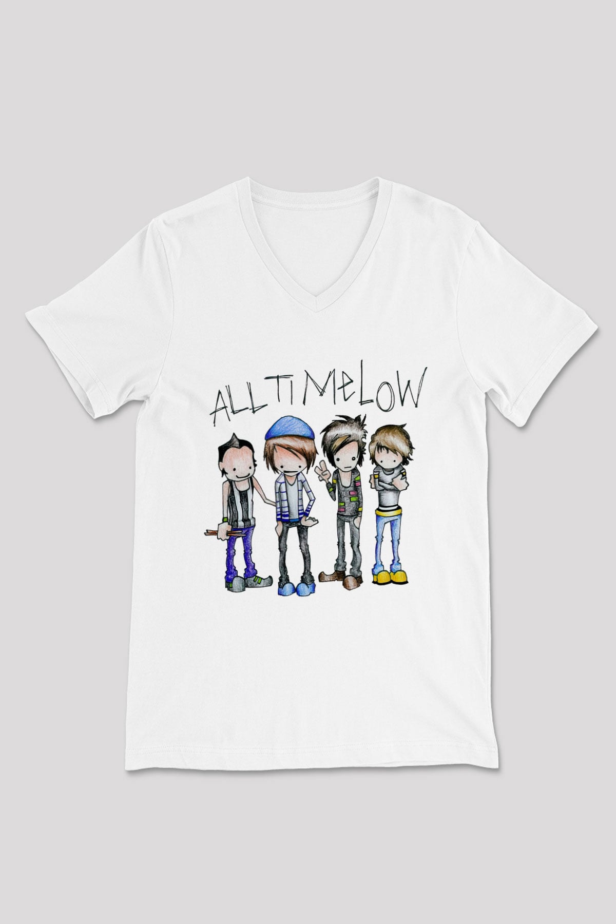 All Time Low Beyaz Unisex V Yaka Tişört