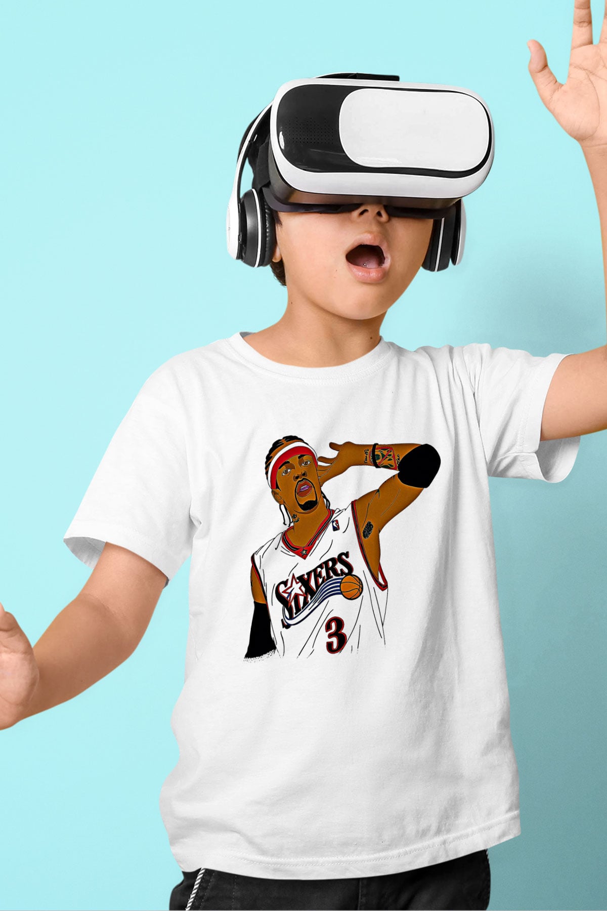 Allen Iverson Baskılı Beyaz Unisex Beyaz Çocuk Tişört - Tshirt