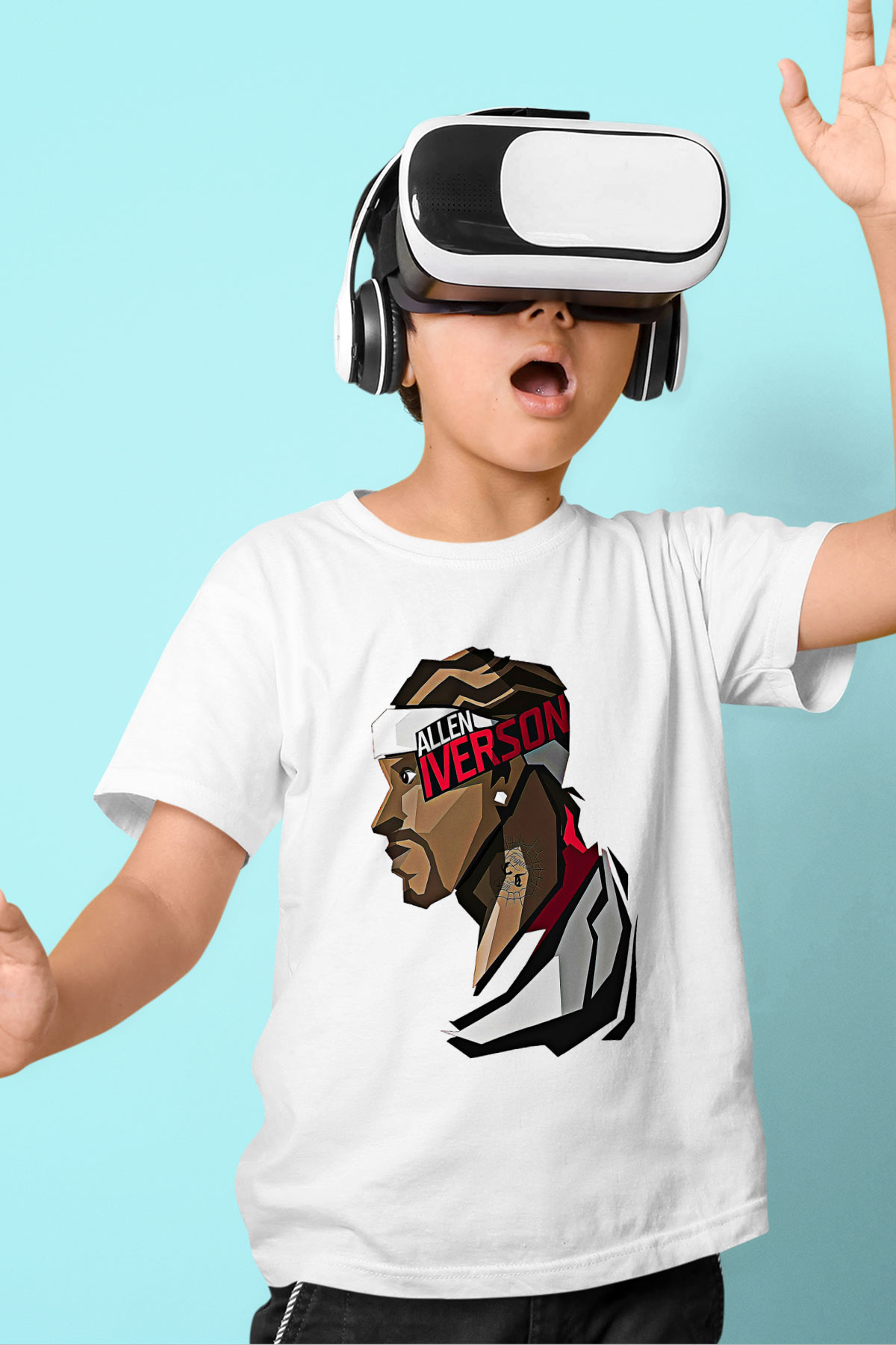 Allen Iverson Baskılı Beyaz Unisex Beyaz Çocuk Tişört - Tshirt
