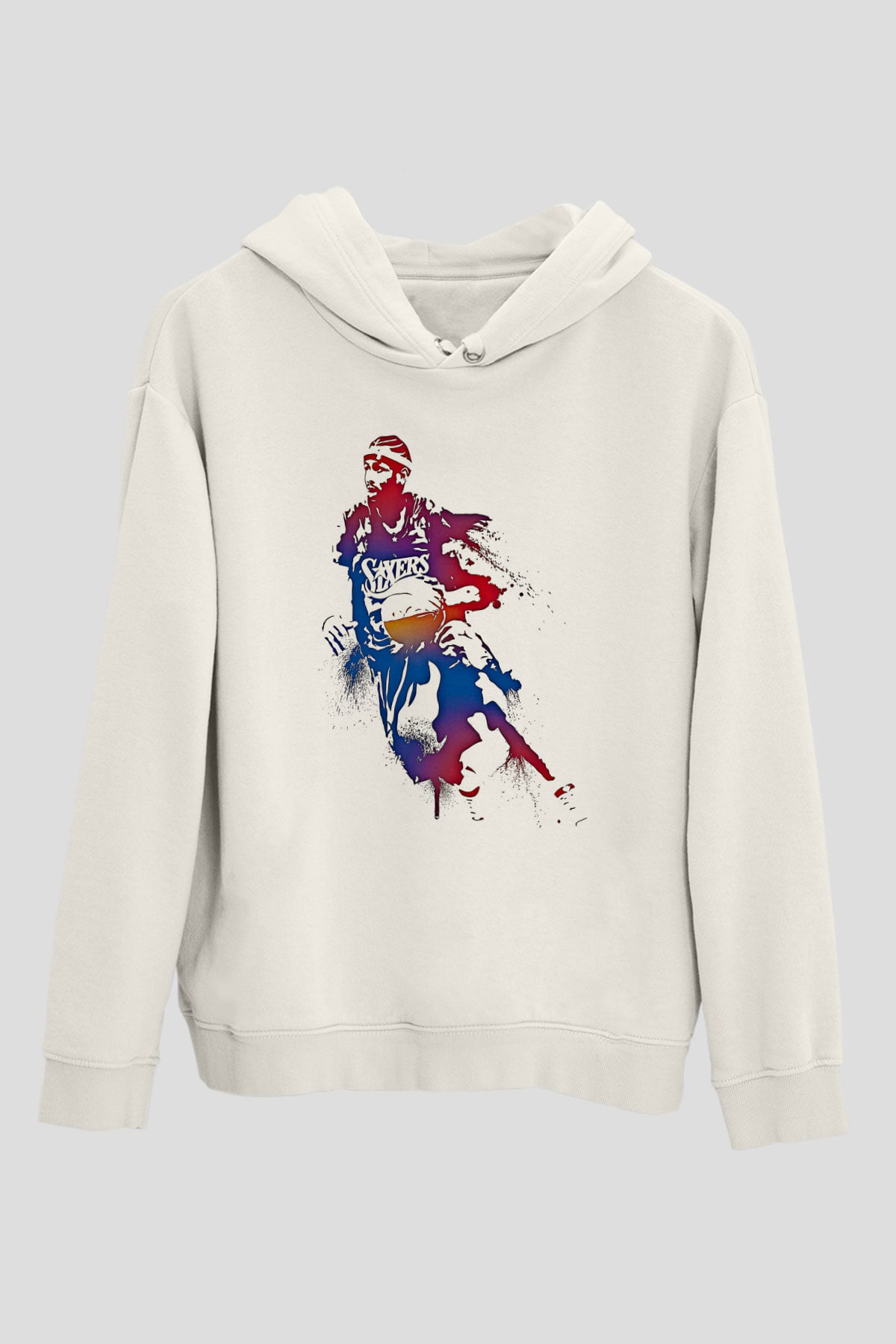 Allen Iverson Baskılı Beyaz Unisex Kapüşonlu Sweatshirt