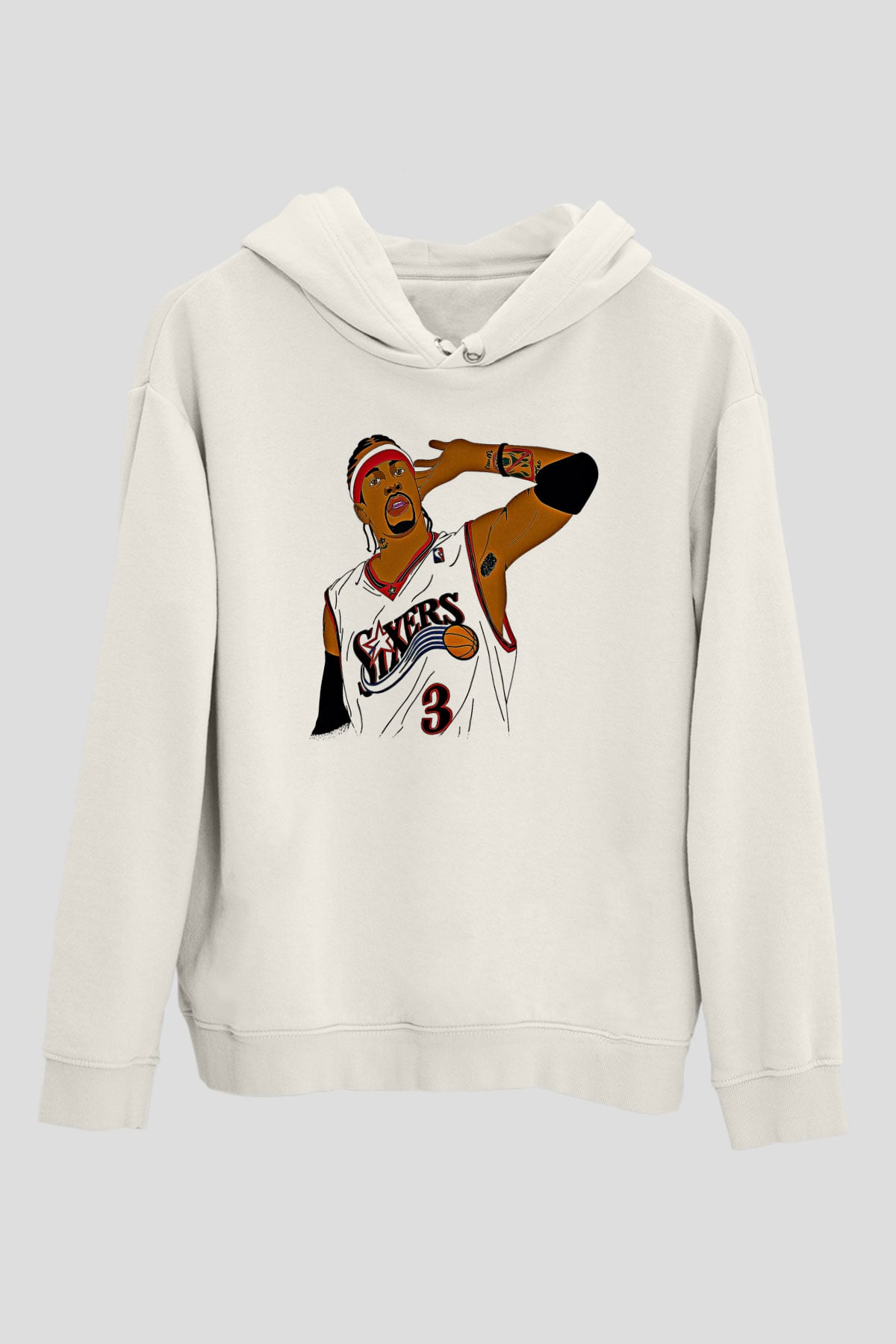 Allen Iverson Baskılı Beyaz Unisex Kapüşonlu Sweatshirt
