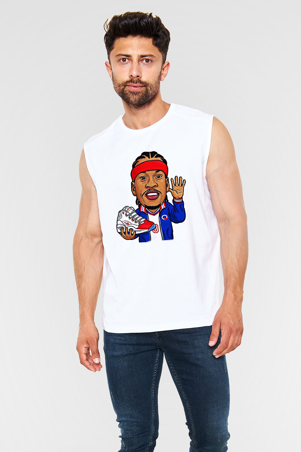 Allen Iverson Baskılı Beyaz Unisex Kolsuz Tişört - Tshirt