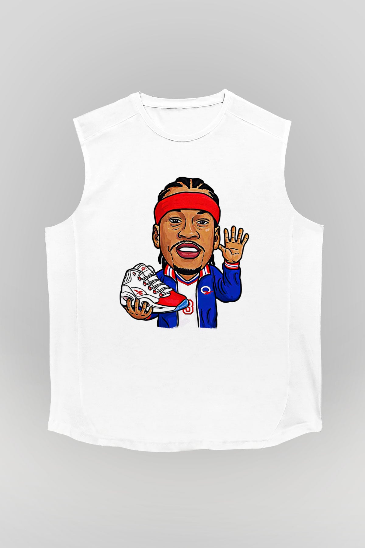 Allen Iverson Baskılı Beyaz Unisex Kolsuz Tişört - Tshirt