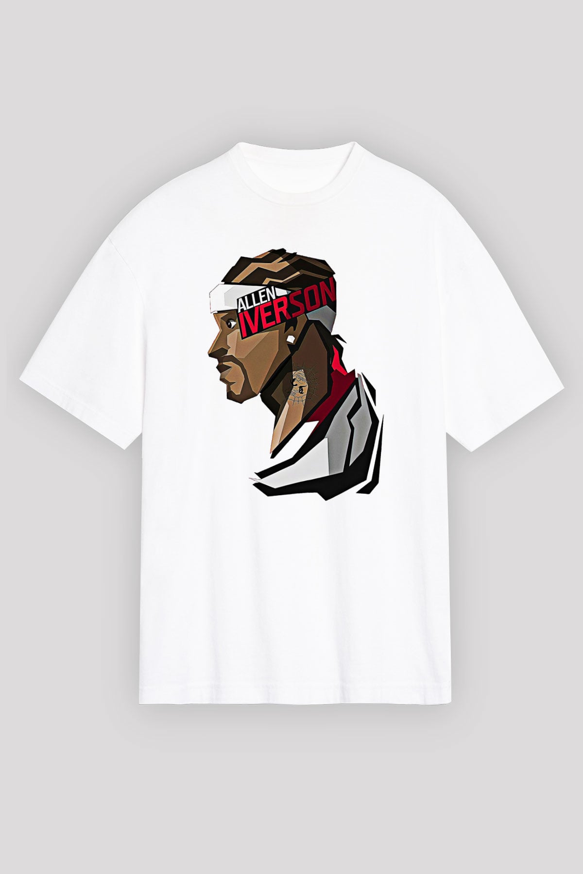 Allen Iverson Baskılı Beyaz Unisex Oversize Tişört - Tshirt