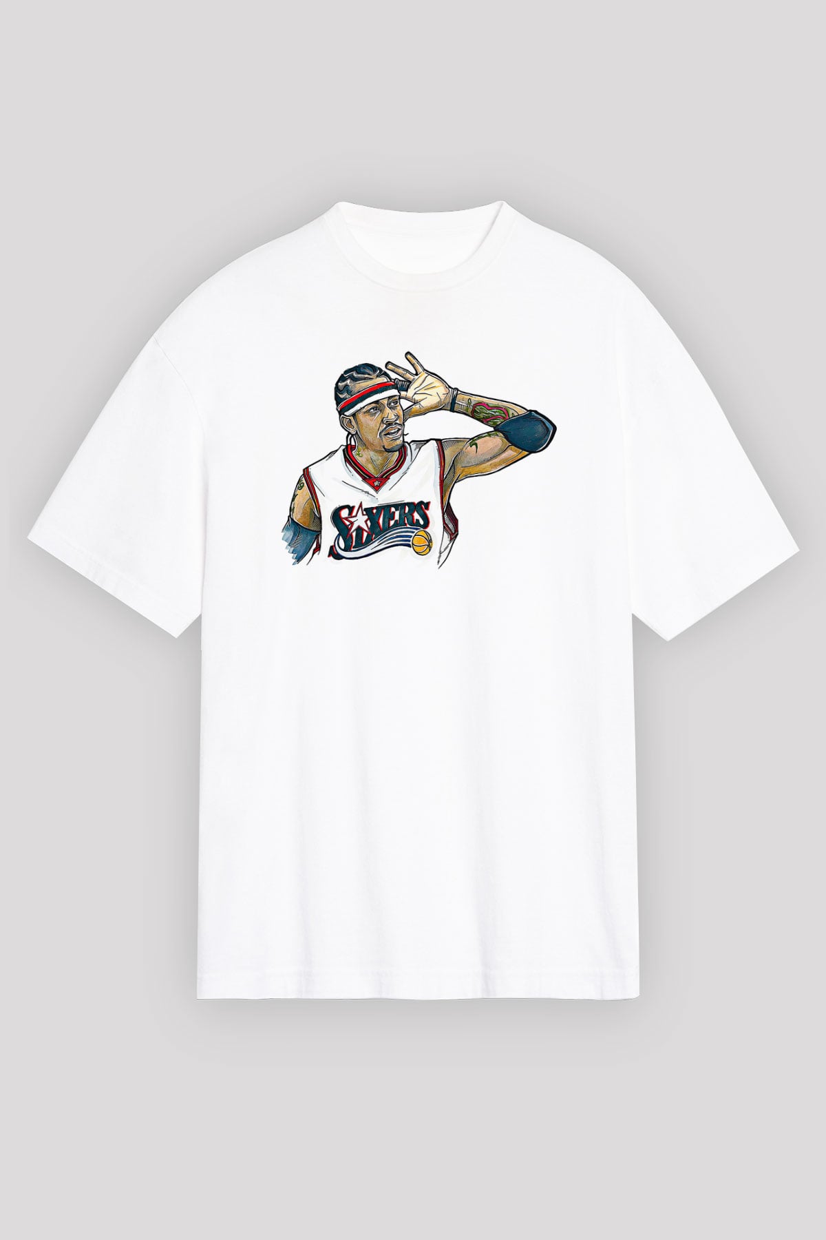 Allen Iverson Baskılı Beyaz Unisex Oversize Tişört - Tshirt