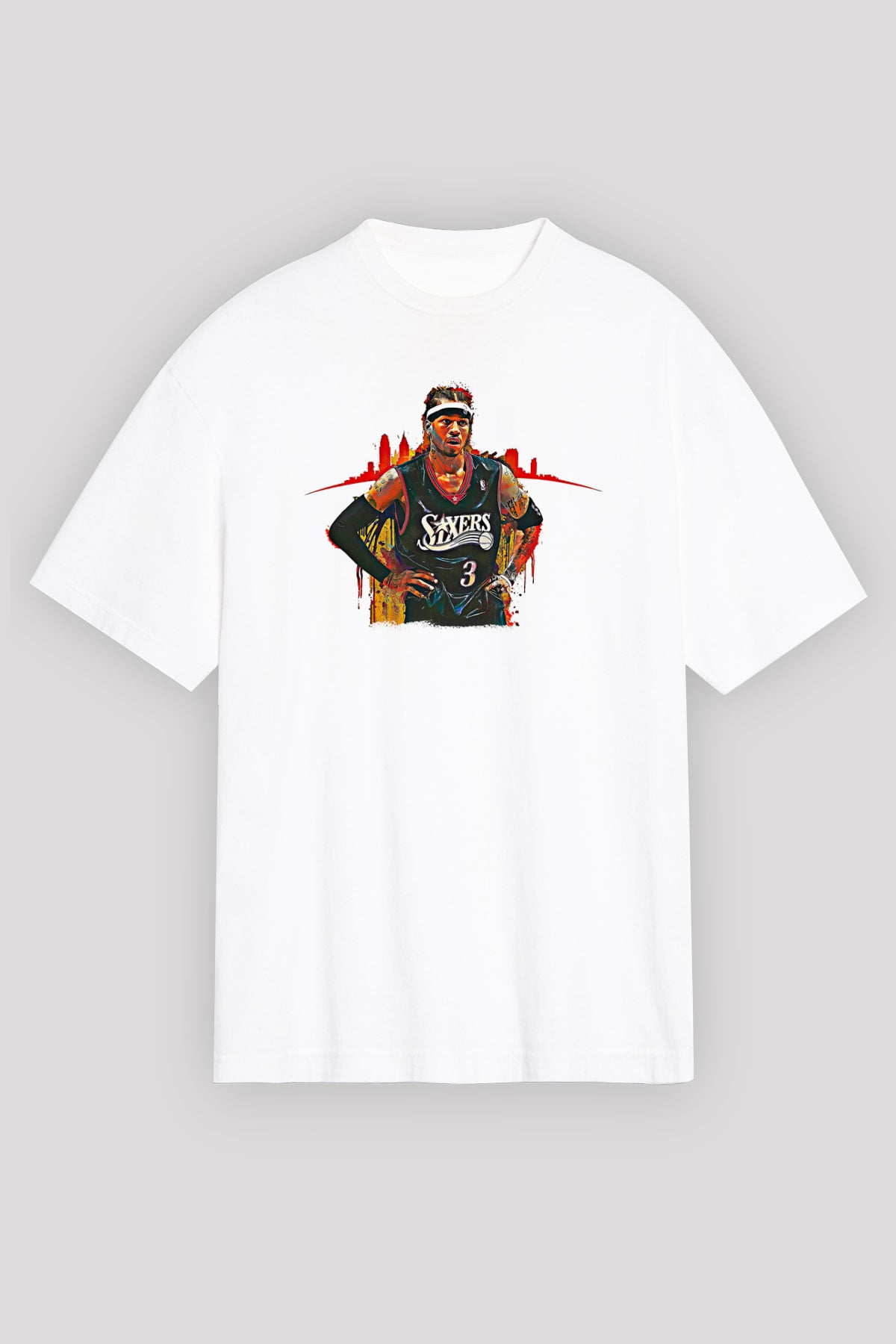 Allen Iverson Baskılı Beyaz Unisex Oversize Tişört - Tshirt