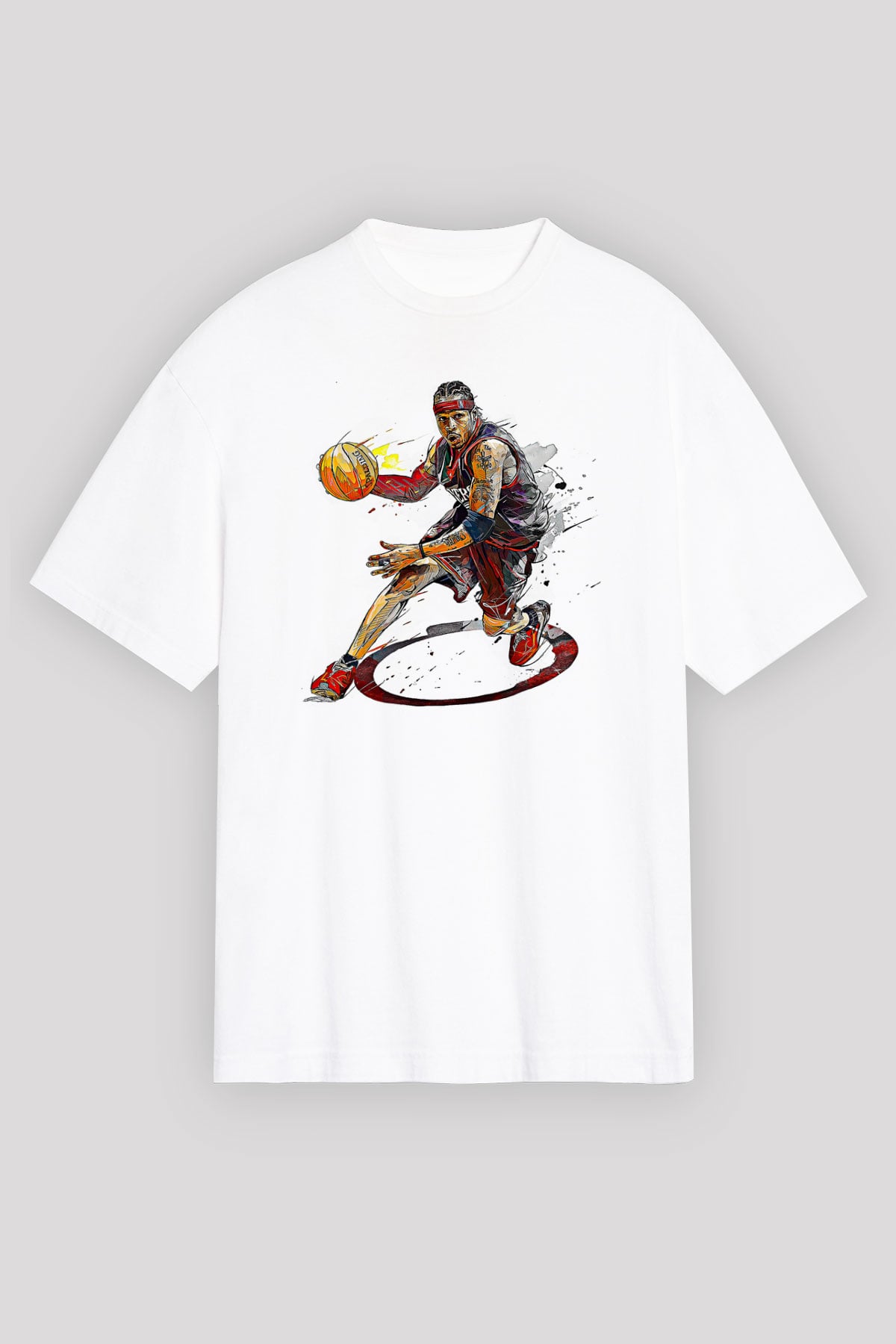 Allen Iverson Baskılı Beyaz Unisex Oversize Tişört - Tshirt