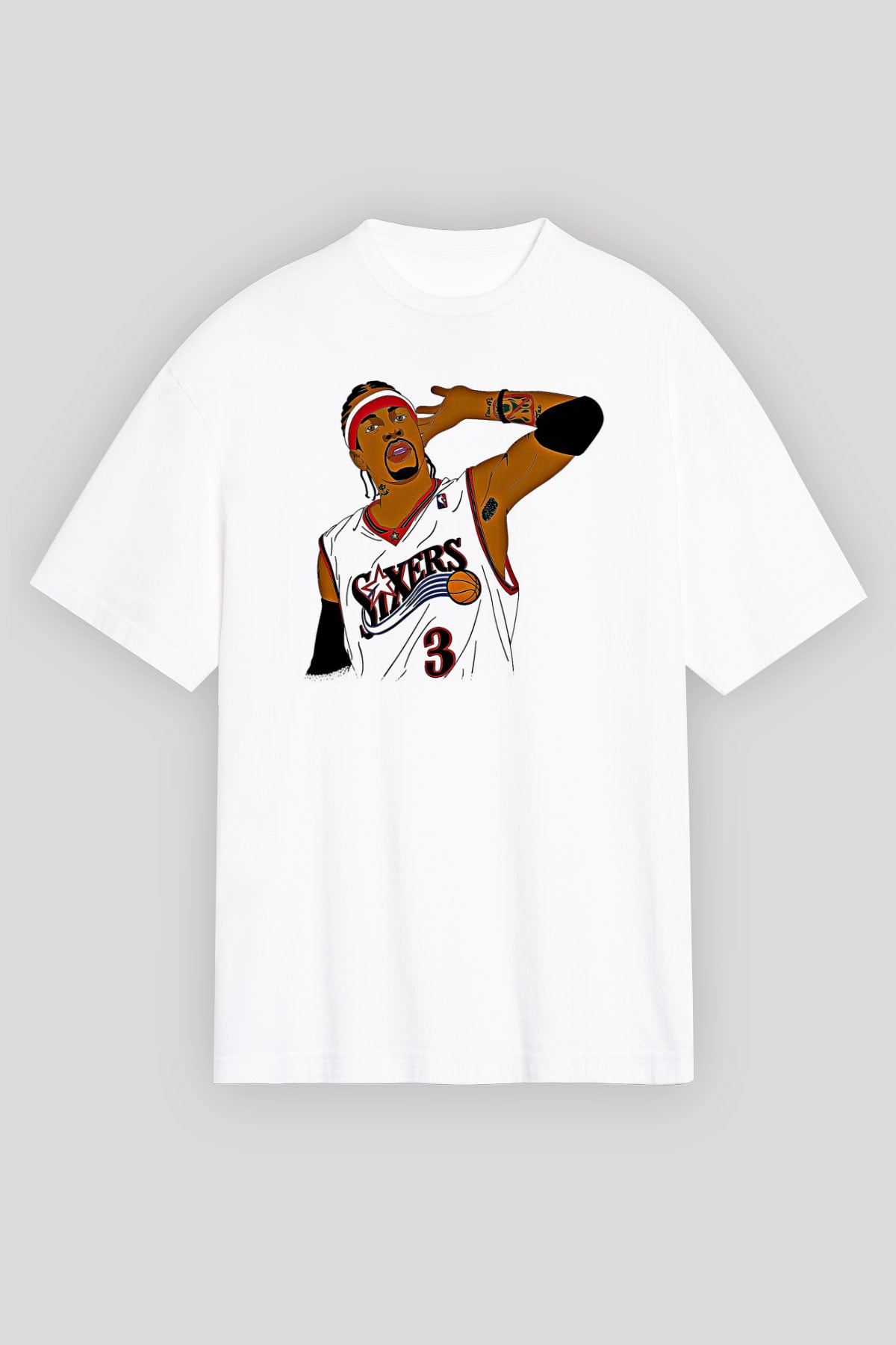 Allen Iverson Baskılı Beyaz Unisex Oversize Tişört - Tshirt