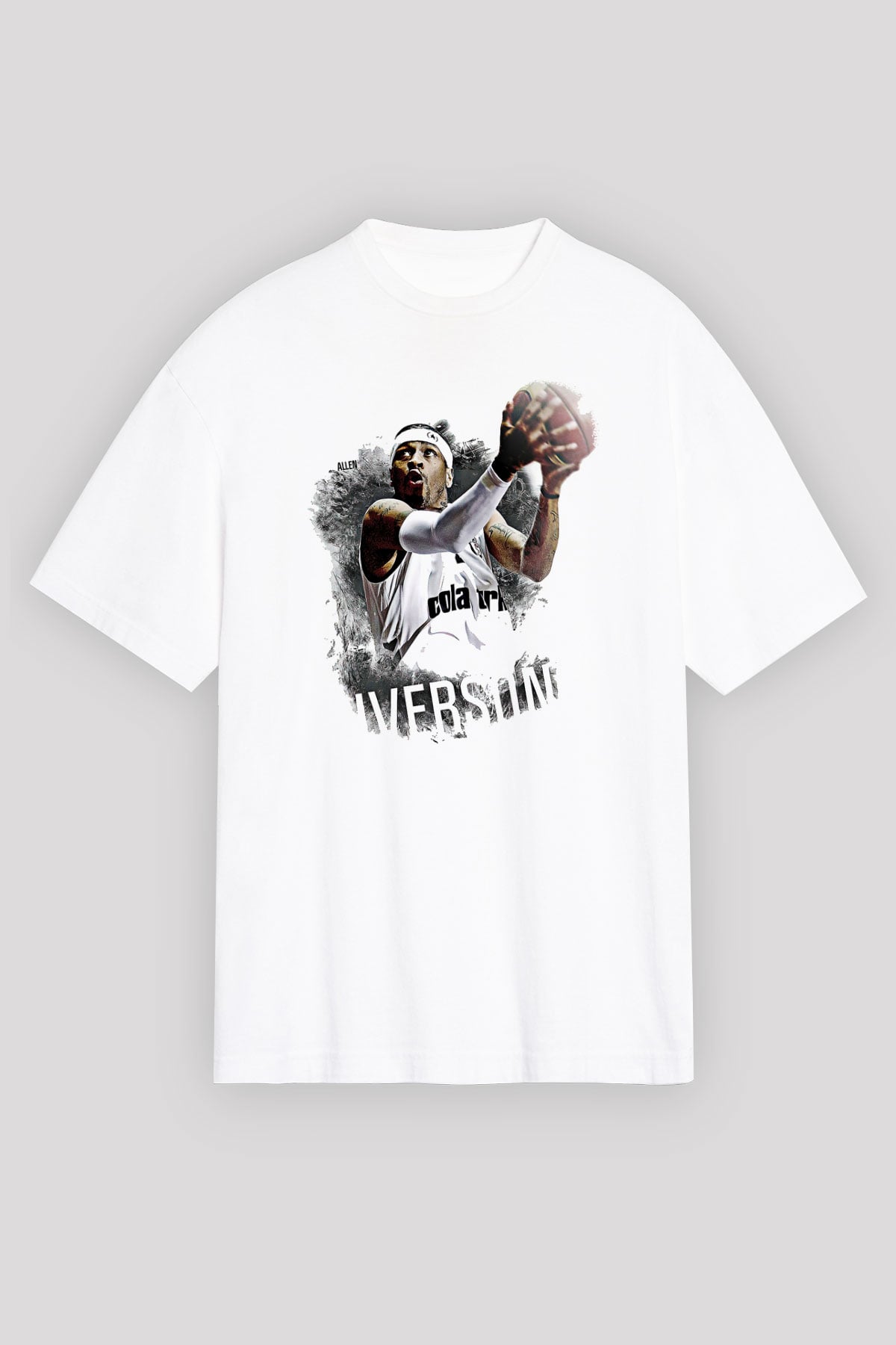 Allen Iverson Baskılı Beyaz Unisex Oversize Tişört - Tshirt