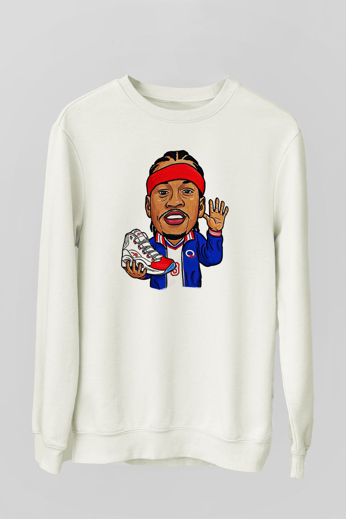 Allen Iverson Baskılı Beyaz Unisex Sweatshirt