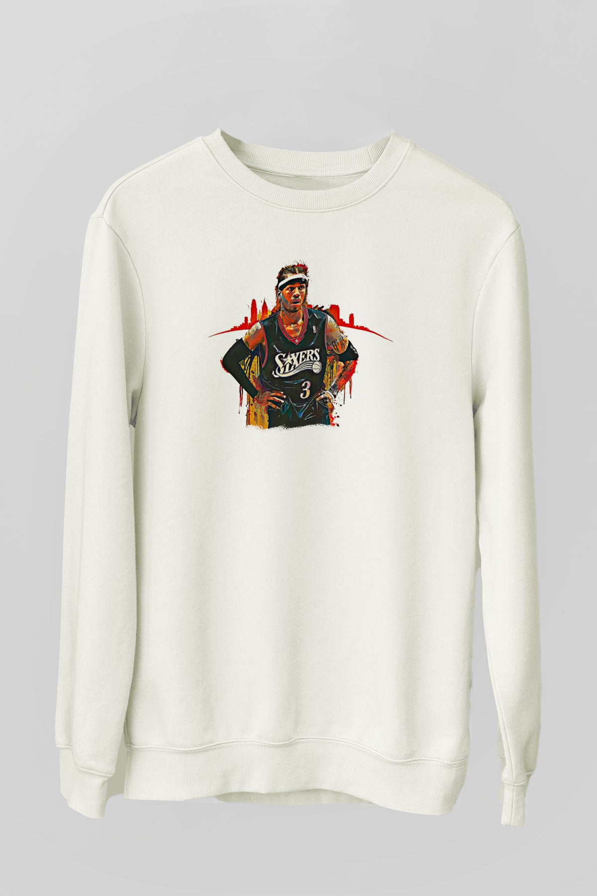 Allen Iverson Baskılı Beyaz Unisex Sweatshirt